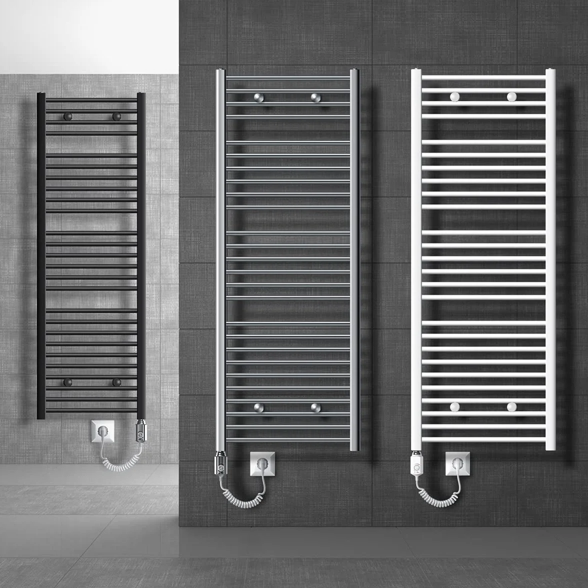 ECD Germany Radiatore Scaldasalviette Elettrico 900W Termoarredo da Bagno Moderno in Acciaio Bianco - 300 x 1400 mm - Bianco - Dritto con Attacco Laterale - Scaldasalviette 300x1400 mm 900W