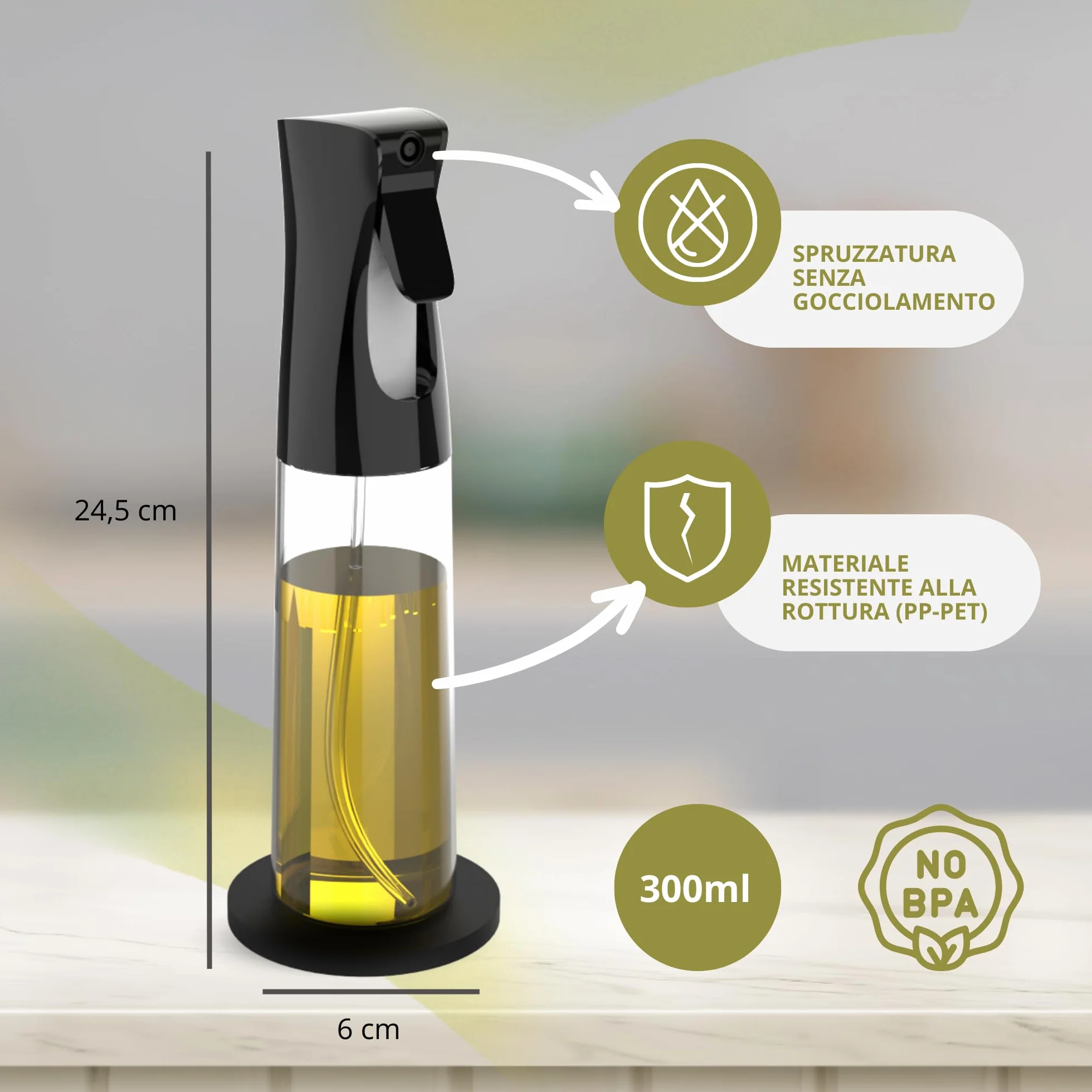 Spruzzino Olio per Friggitrice Aria 300ML 2 Pezzi Nebulizzatore Senza BPA Vaporizzatore da Cucina