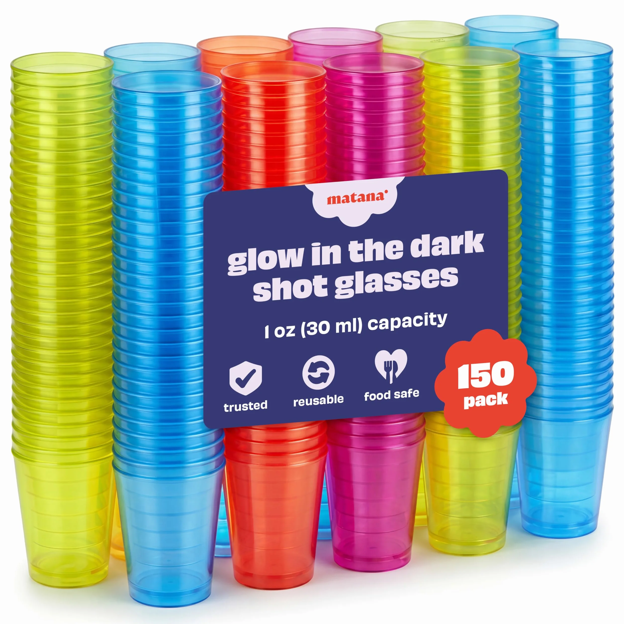 Matana 150 Bicchieri da Shot in Plastica Colorati 30ml Reattivo alla Luce Nera UV