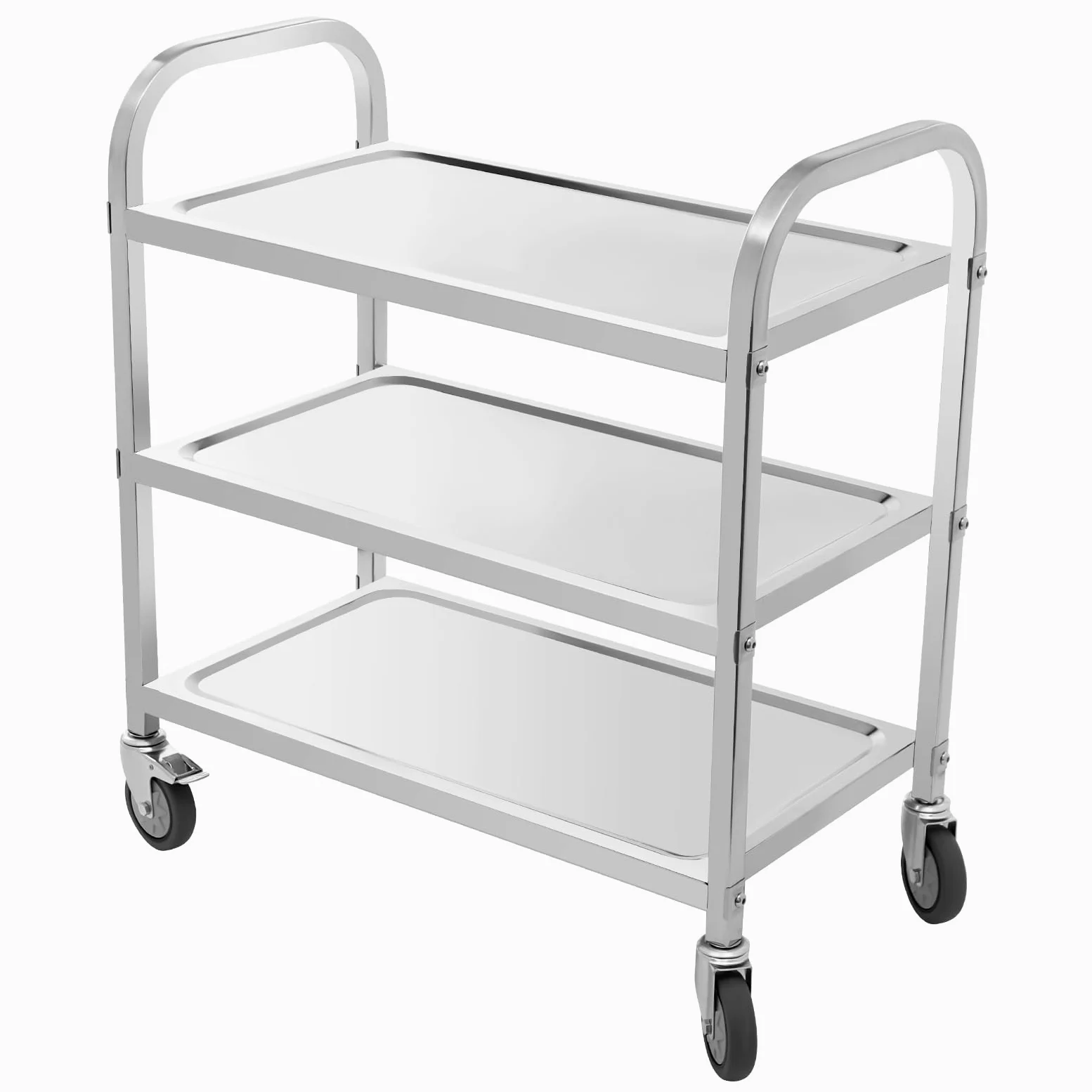 Carrello da portata a 3 ripiani, in acciaio inox con ruote e freni, 75 x 40 cm, carrello da cucina arrotolabile, portata 20 kg per livello, per ristorante, cucina e casa