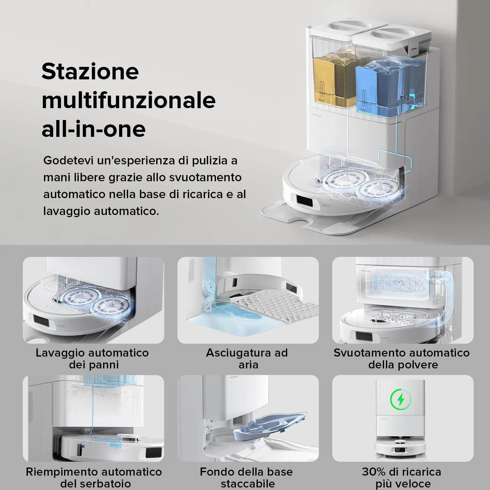 Roborock QV 35A Robot Aspirapolvere Lavapavimenti, Antigroviglio, HyperForce, Panno Sollevabile, Stazione Tutto in Uno, Bianco