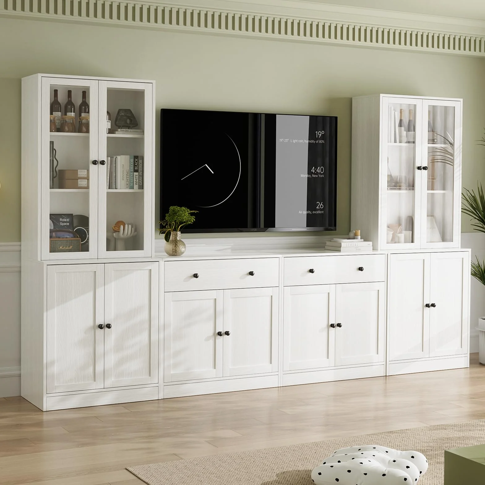 VOWNER Grande Mobile TV con Scaffali per TV fino a 75 Pollici, Mobile TV Soggiorno 180 cm，Centro di Intrattenimento, Mobile Porta TV Combinabile con Libreria per Soggiorno, 2B+2C (Bianco)