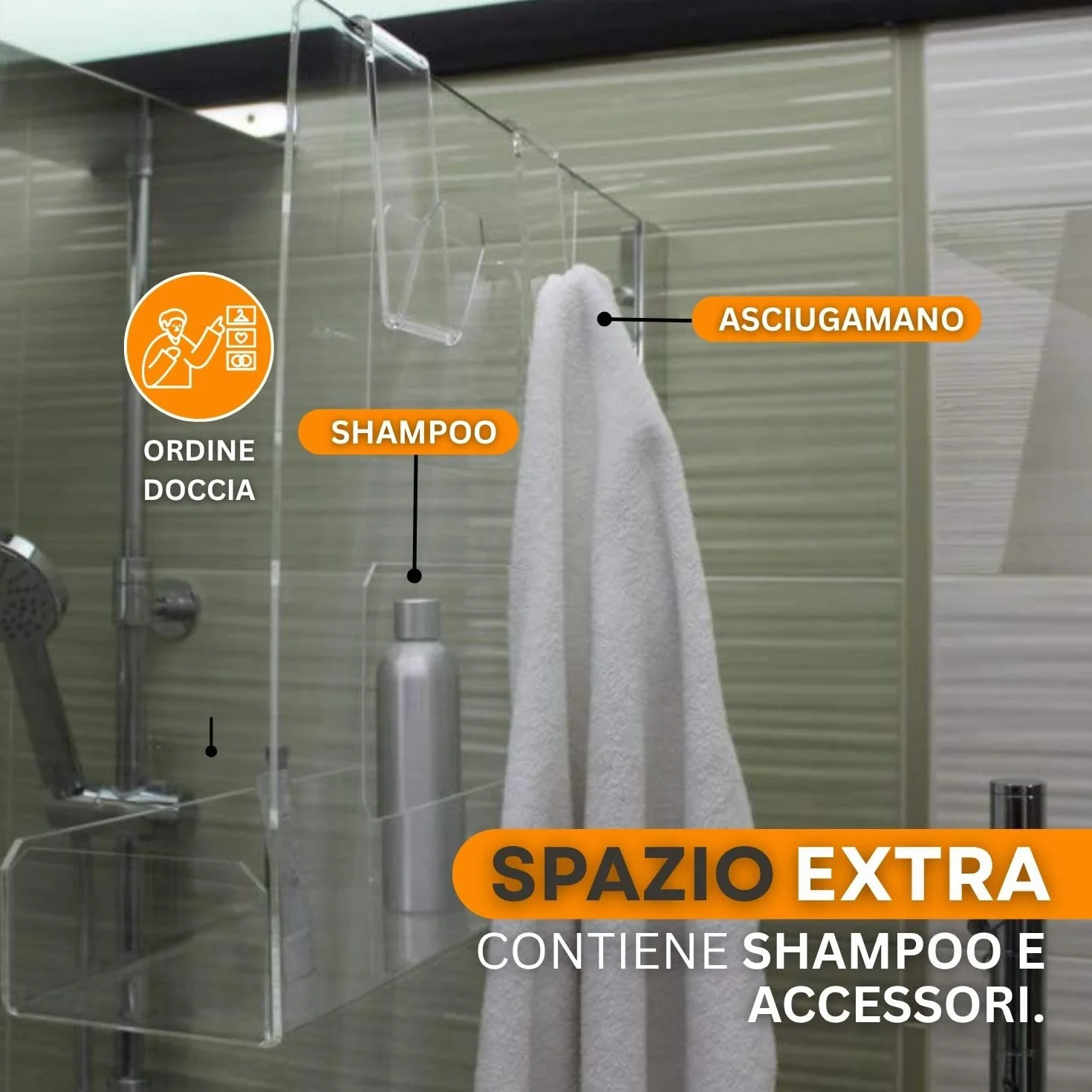 Agplex Porta Sapone Doccia Vetro Acrilico Plexig 2 Ganci Asciugamani Integrati Spessore BOX 6-15mm