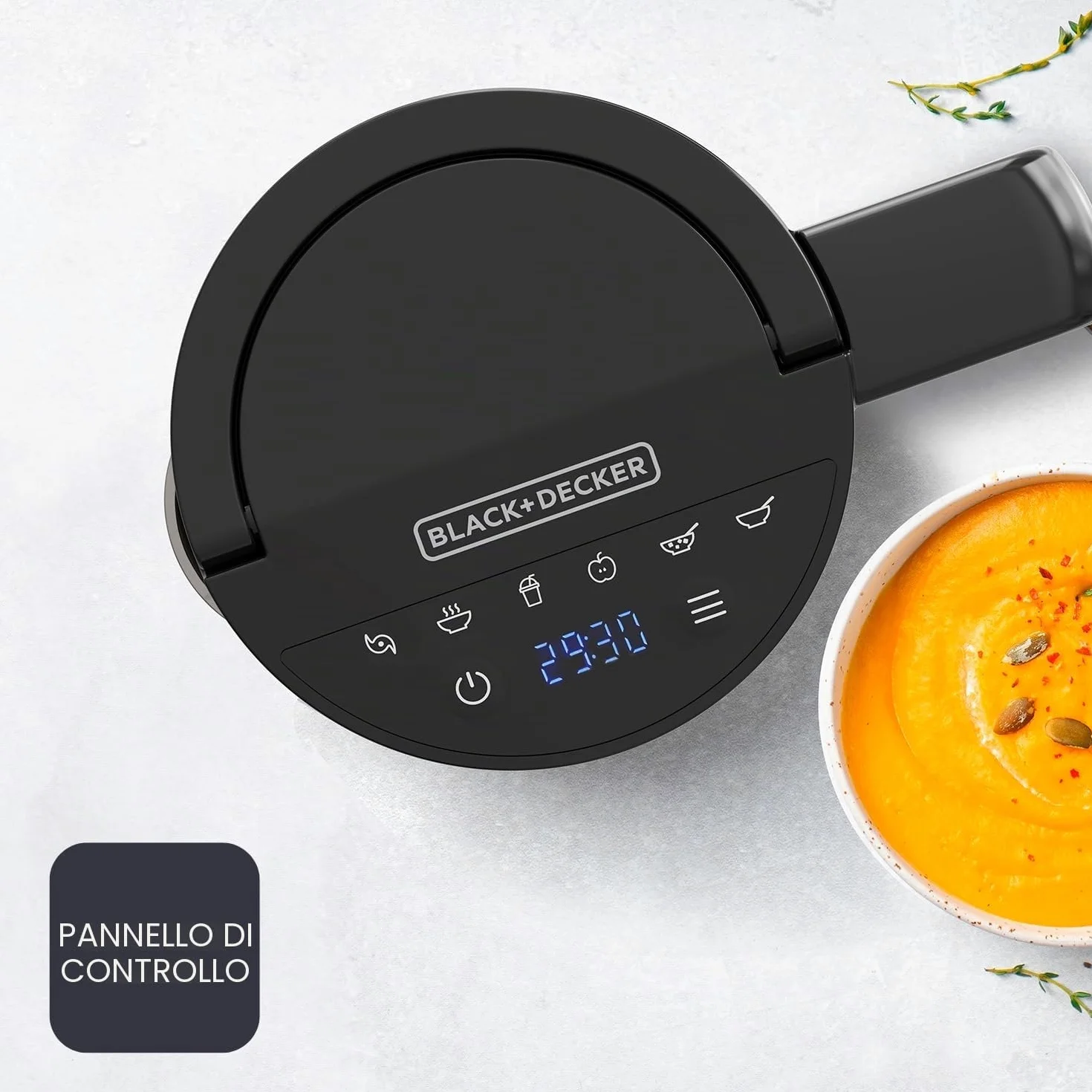 BLACK+DECKER BXSM1000E - Soup Maker 1040W | Caraffa Inox 1,6L | 7 Programmi Automatici | Smoothies, Compote & Zuppe | Funzione Mantenimento Caldo | Schermo Digitale | Materiali Senza BPA