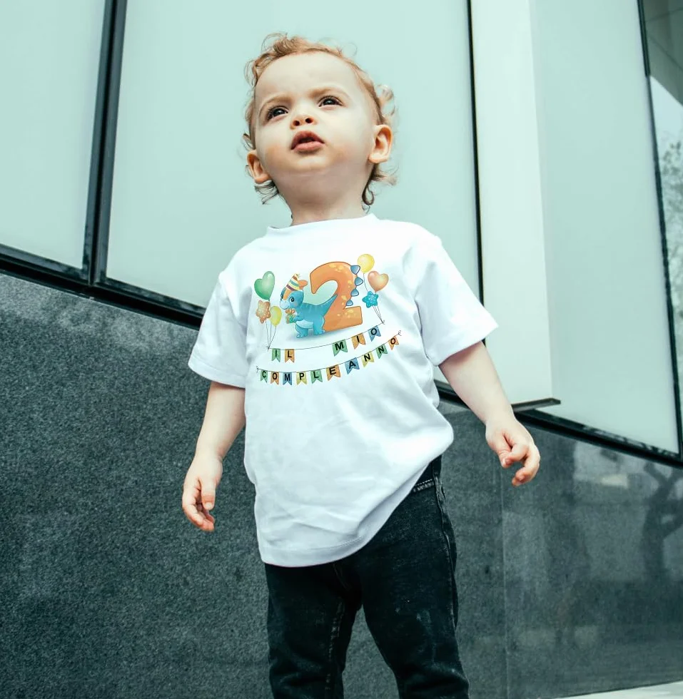 T-shirt in cotone dinosauro compleanno 2 anni Bianco 3/4 anni