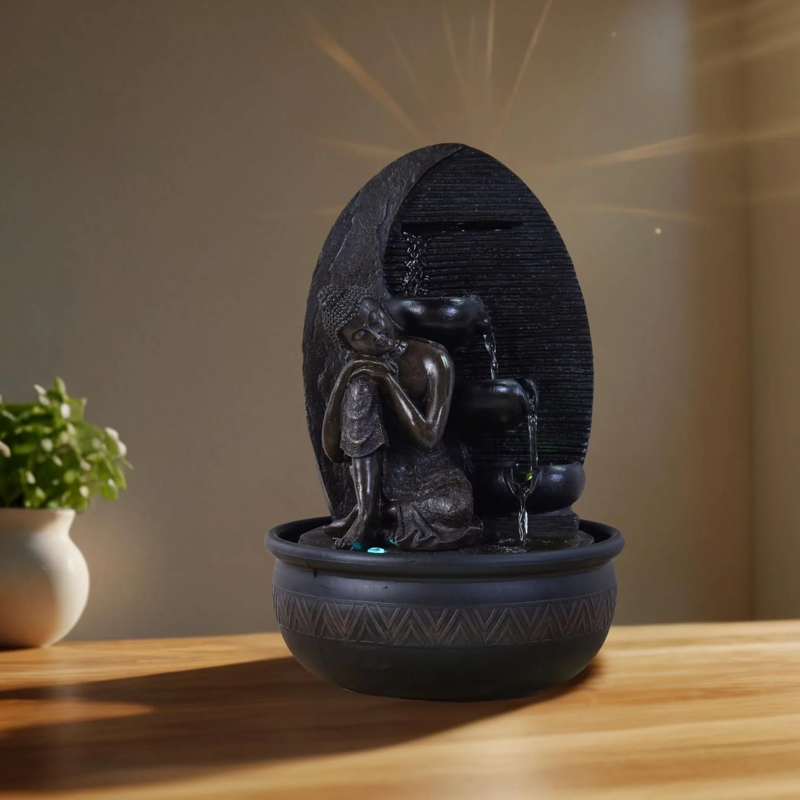 Zen'Light - Fontana Buddha Grace, in resina/bronzo, 26 x 26 x 40 cm