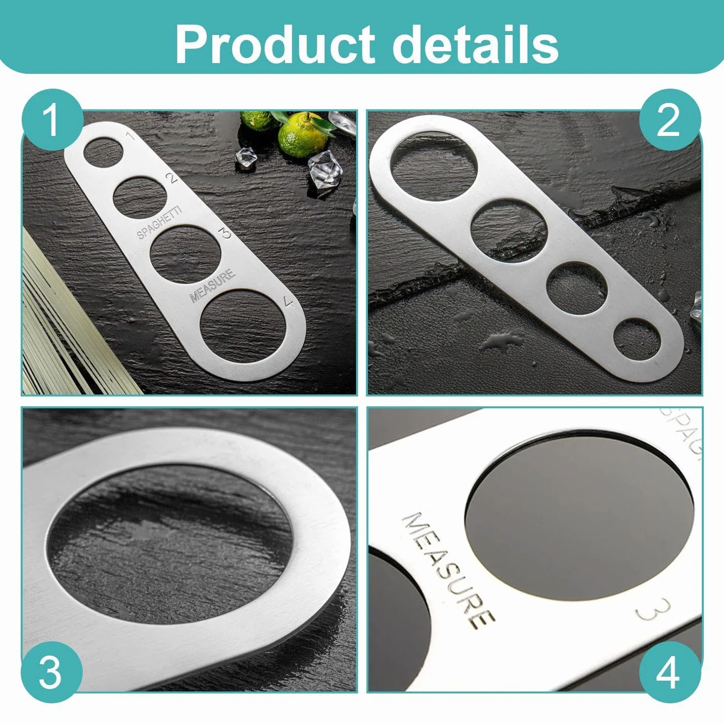Dispositivo di Misurazione della Pasta in Acciaio Inossidabile da 1 -Parte E 1 Gancio, Utensili da Cucina, Forniture di Cottura, Accessori Fai -da -Te -Pasta.