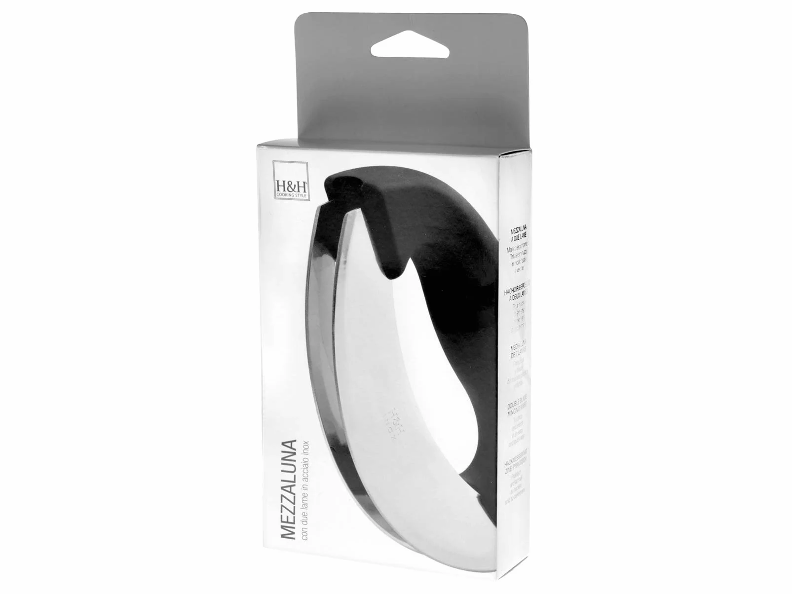 H&H Mezzaluna Doppia Lama, Acciaio Inox, Nero, 15x9.5 cm