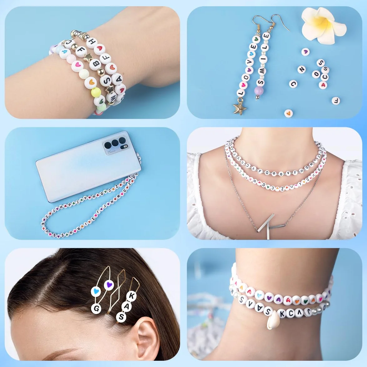 Perline colorate con lettere da infilare 4x7 mm bianche Z cuore acrilico per gioielli fai da te bracciali collane