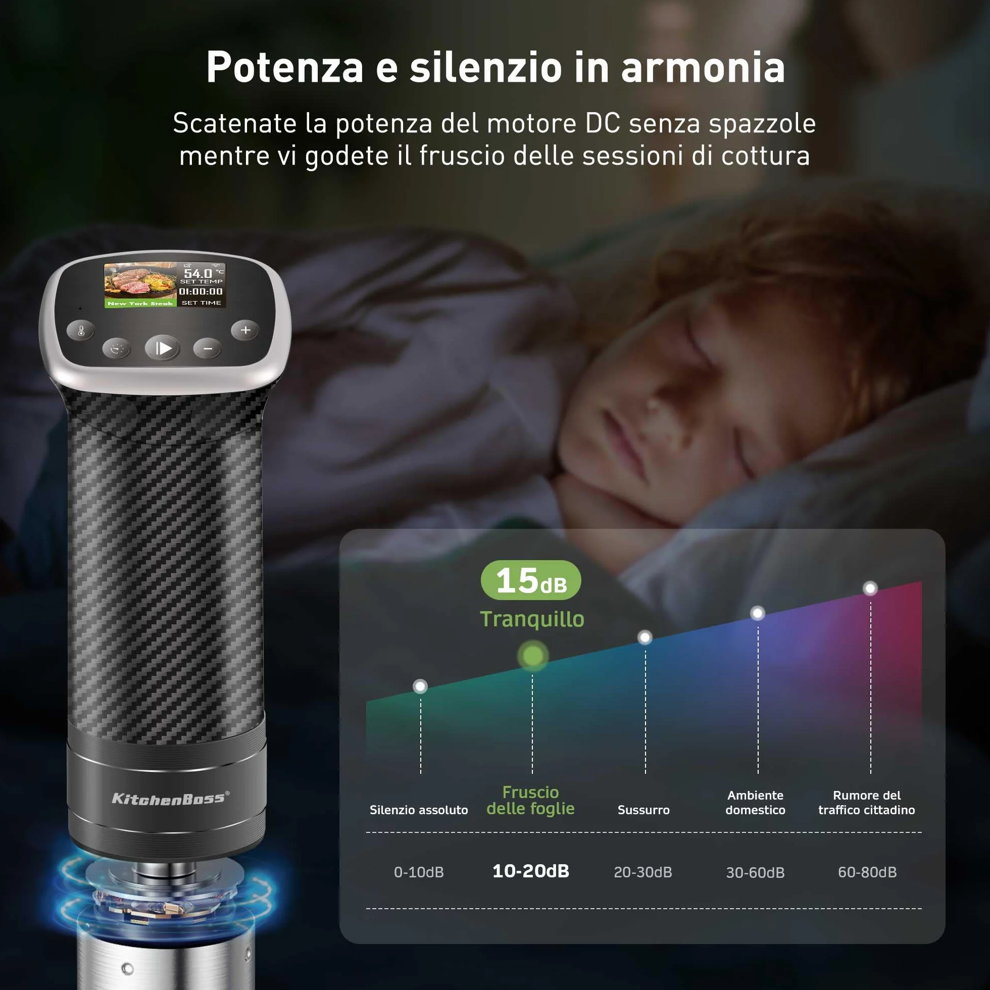 KitchenBoss Roner Sous Vide Professionale 1100W IPX7 Wi-Fi TFT Display