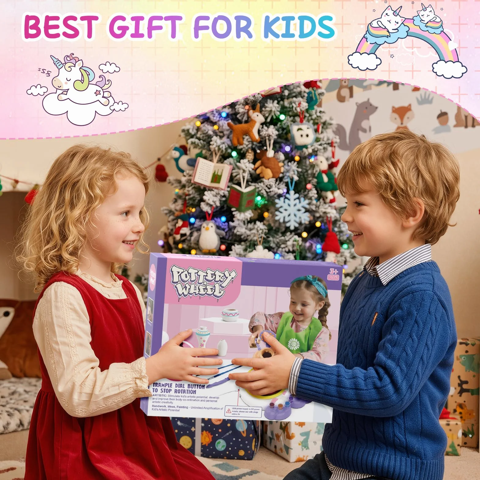 Tornio per Ceramica Bambina 3+ Anni, Fai Da Te Pottery Wheel Kit con Argilla Autoindurente, Lavoretti Creativi per Bambini