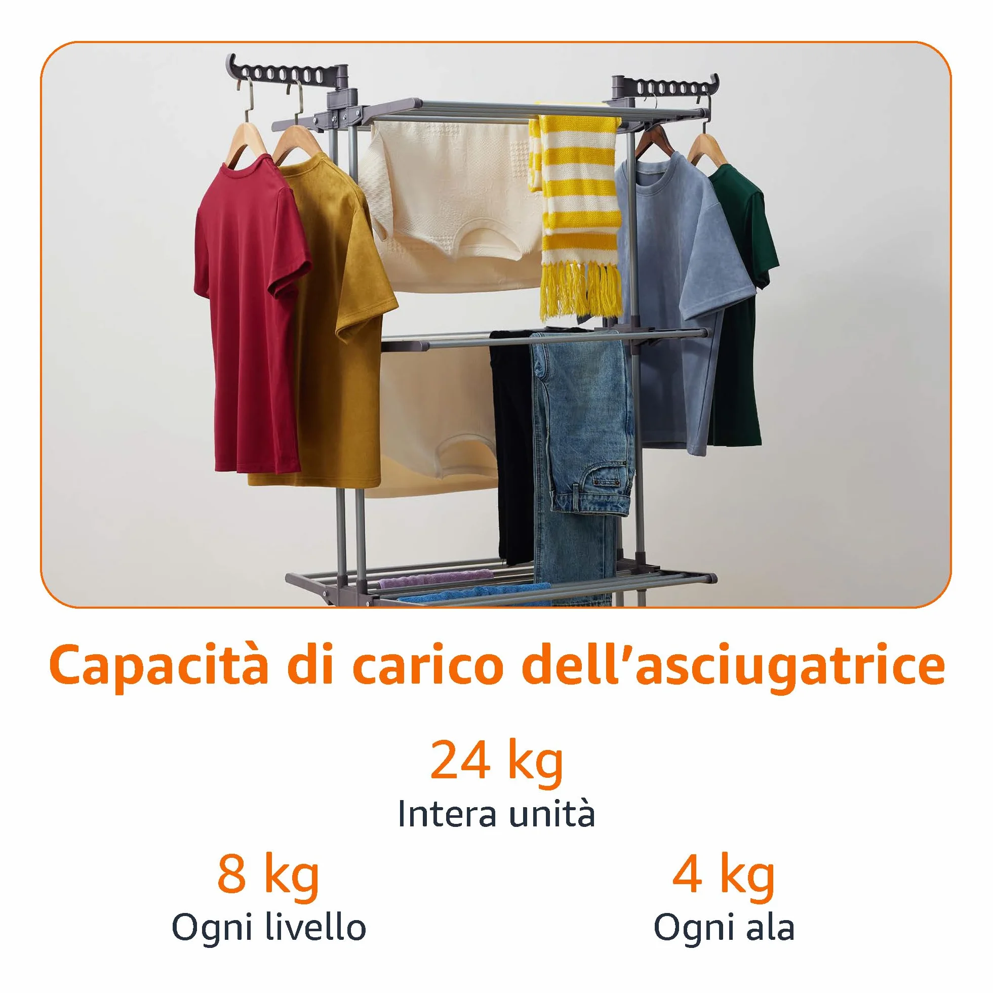 Amazon Basics Stendibiancheria a torre da interni 4-livelli, Bianche