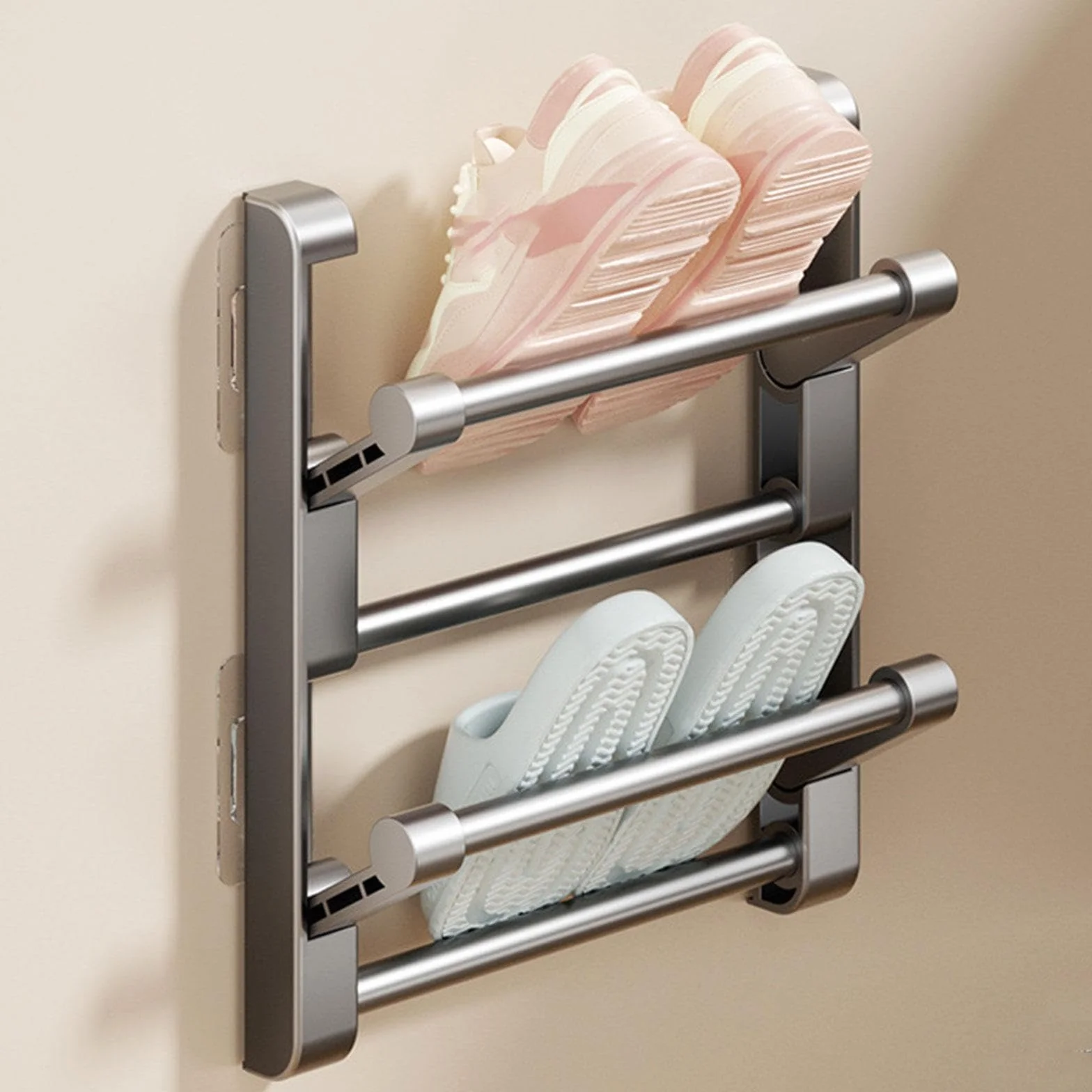 LOVIVER Scarpiera da Parete pieghevole in Alluminio e ABS 2 Livelli 30 Cm Organizer Scarpe da Porta