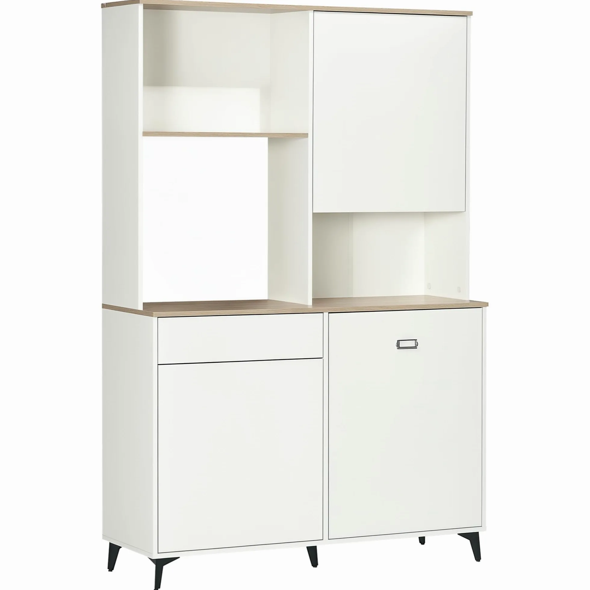 HOMCOM Dispensa Cucina in Truciolato e MDF con Ripiani Aperti, Armadietti e Cassetto per Utensili ed Elettrodomestici, 119x41x180 cm, Bianco