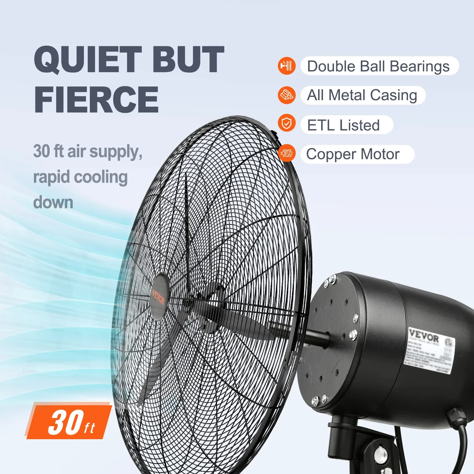 VEVOR Ventilatore da Parete, 74,9 cm 3 Velocità ad Alta Velocità, Ventilatore da Parete Industriale Oscillante Impermeabile 150 W Commerciale o Residenziale per Magazzino, Serra, Officina, Nero