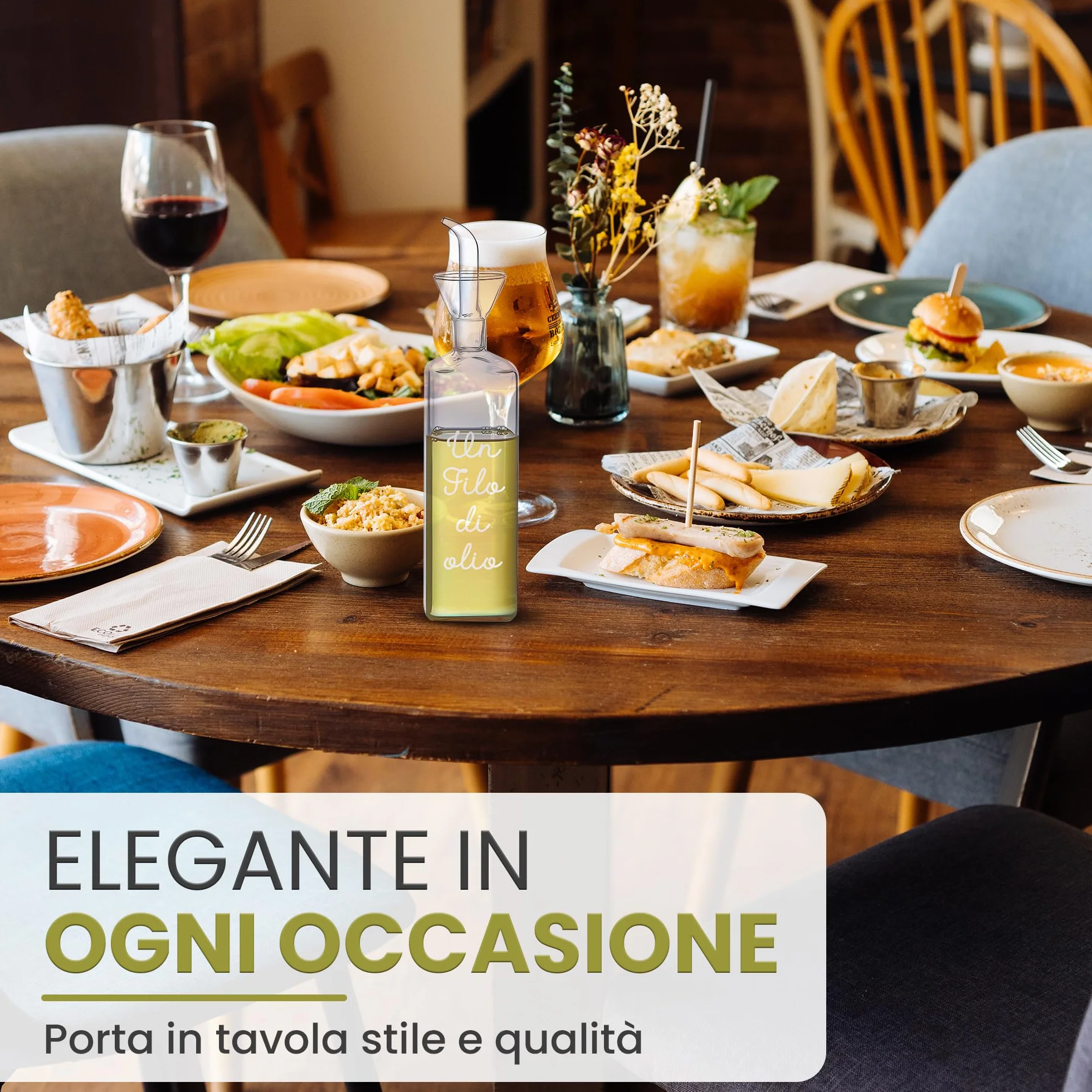 WELCOMAT Oliera Salvagoccia Da Tavola Un Filo D'Olio In Vetro 500ml 0,5 litri Con Dosatore