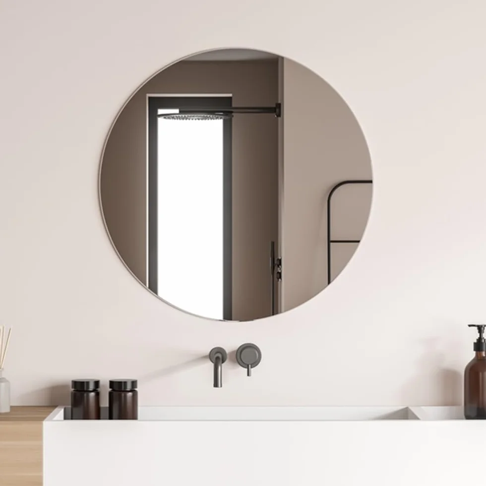 Inbagno Specchio da Parete Tondo 60 cm in Vetro, a Filo Lucido Senza Cornice con Spessore 0,4 cm