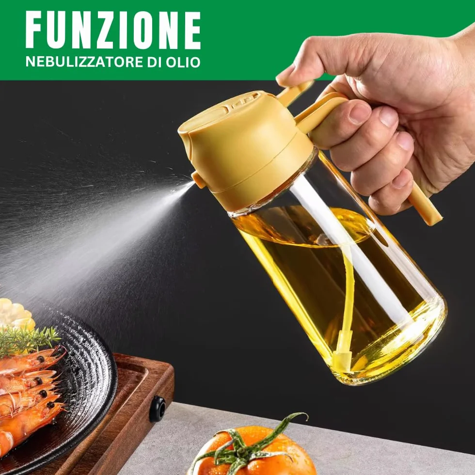 Spruzzino Dosatore Olio in Vetro 2 in 1 470ml Nero | Spruzzatore Olio per Cucina e Barbecue