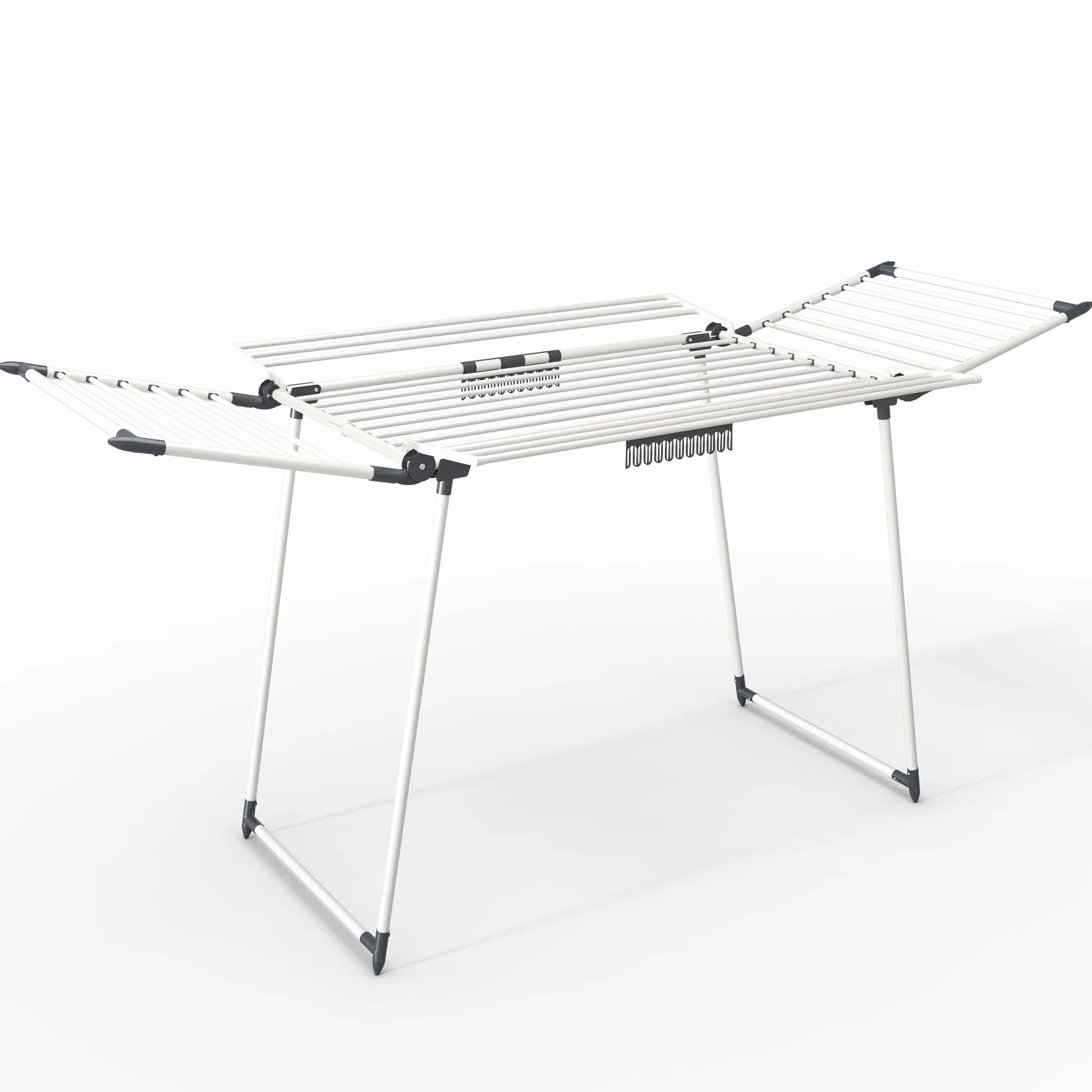 VOUNOT® Stendibiancheria Allungabile 25m di Stenditura, Stendino Pieghevole Richiudibile Salvaspazio con Ali Laterali e Mollette per Balcone, Interno ed Esterno, 175x92x106cm, Bianco
