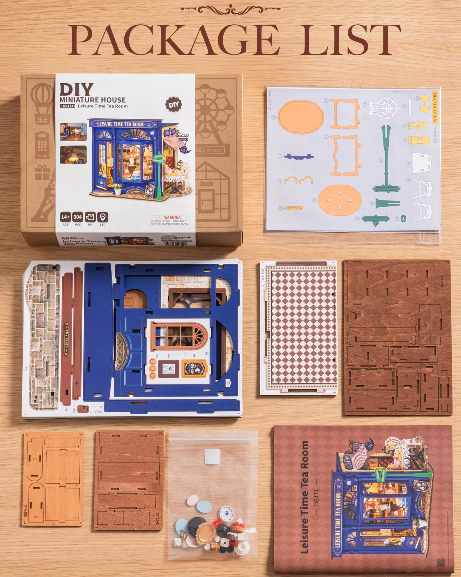 ROBOTIME DIY Miniature House Sala da Tè in Legno con LED per Adulti e Adolescenti
