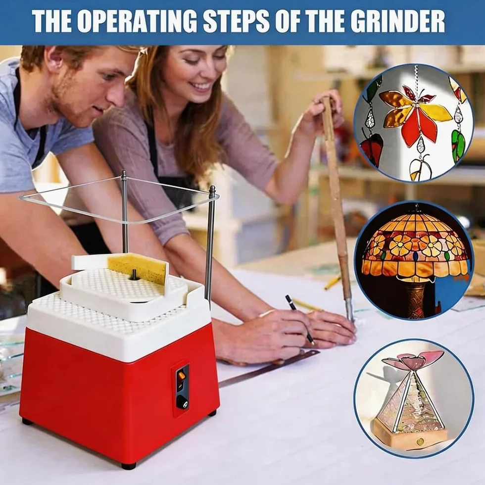 Smerigliatrice per Vetro Portatile,220V,con Funzione di Aspirazione,Protezione Trasparente,5 Testine Smerigliatrici Intercambiabili Accessori universali,design a doppio strato,per Vetro e Ceramica