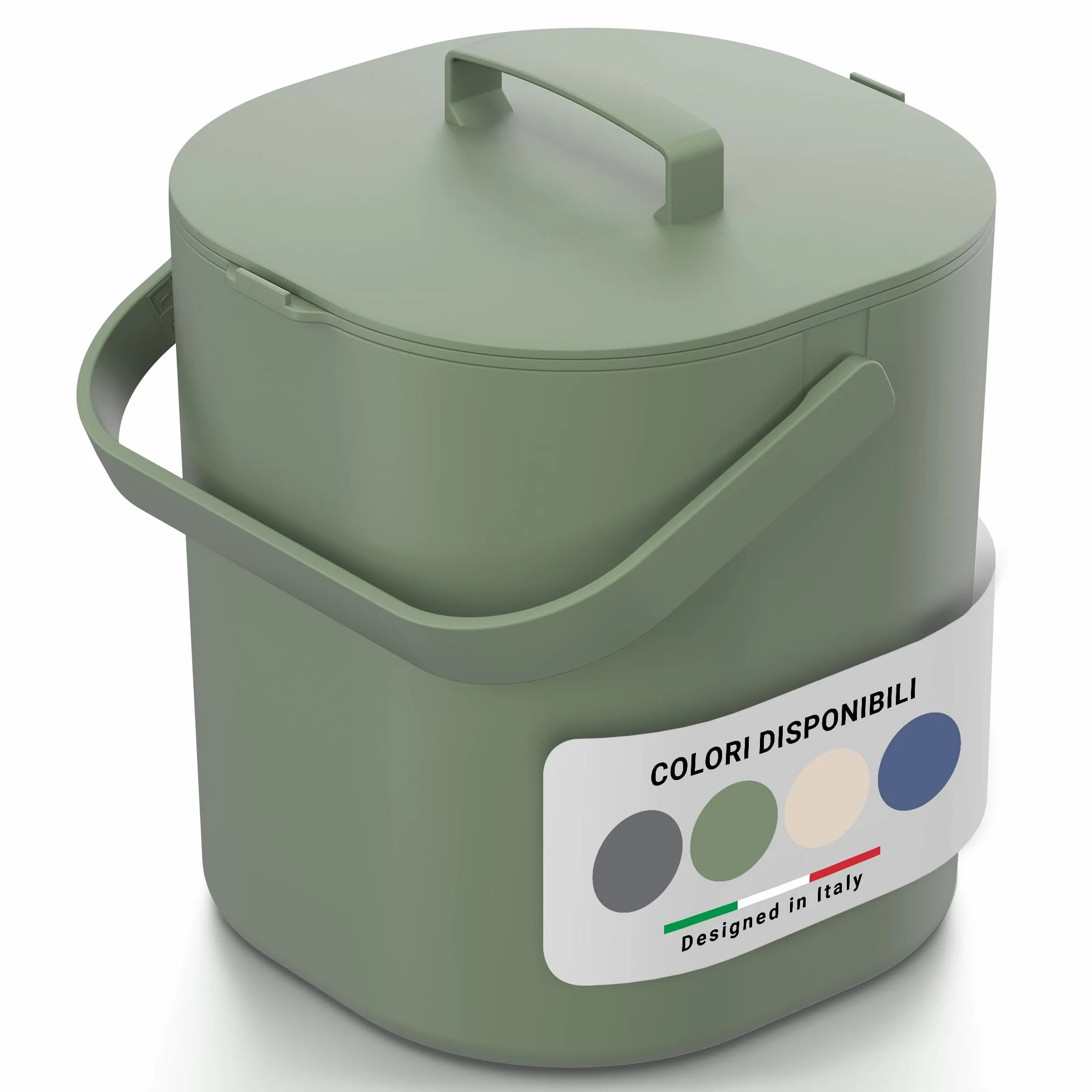 PTMS® Bidone Umido 6L – Cestino Umido coperchio da appendere e setaccio interno – Pattumiera Umido Cucina lavabile in lavastoviglie, compatta e funzionale – Disponibile in 5 colori