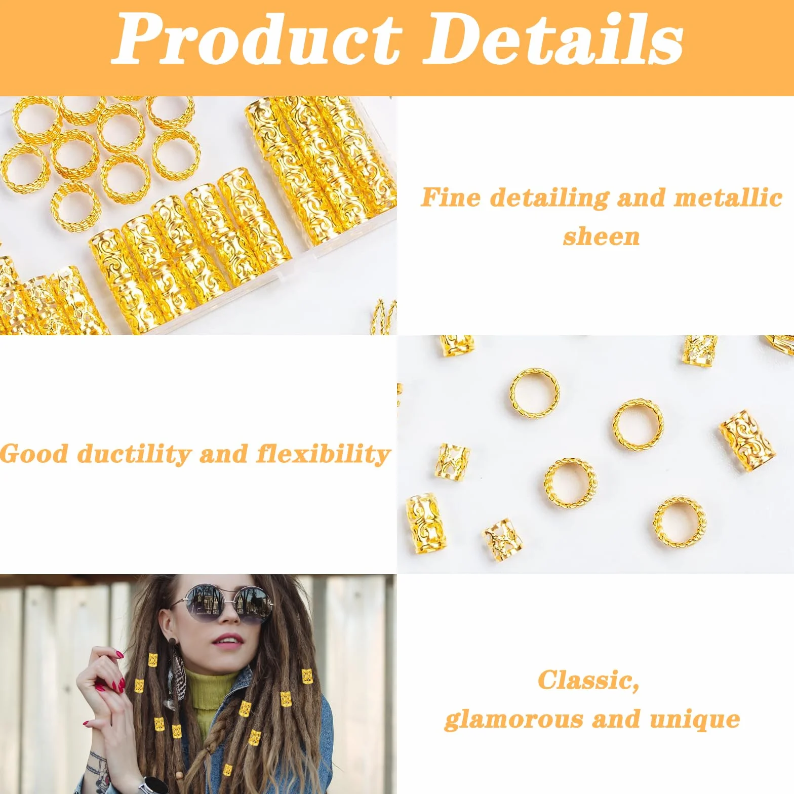 Pezzi Accessori Anelli Per Capelli Donna Oro Regolabili Gioielli Trecce