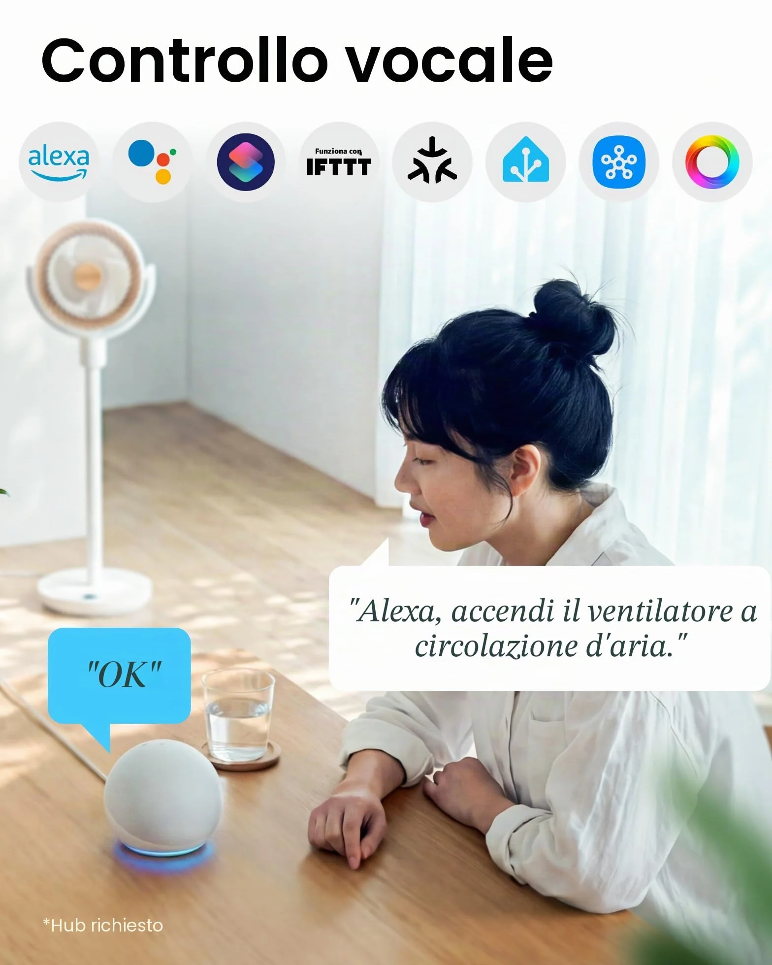 SwitchBot Ventilatore a circolazione d'aria a piantana RGB, silenzioso (22 dB) con telecomando, compatibile Matter via Hub, portata 9,15 m³/min, altezza regolabile, 4 modalità, 9 velocità, timer 9 ore