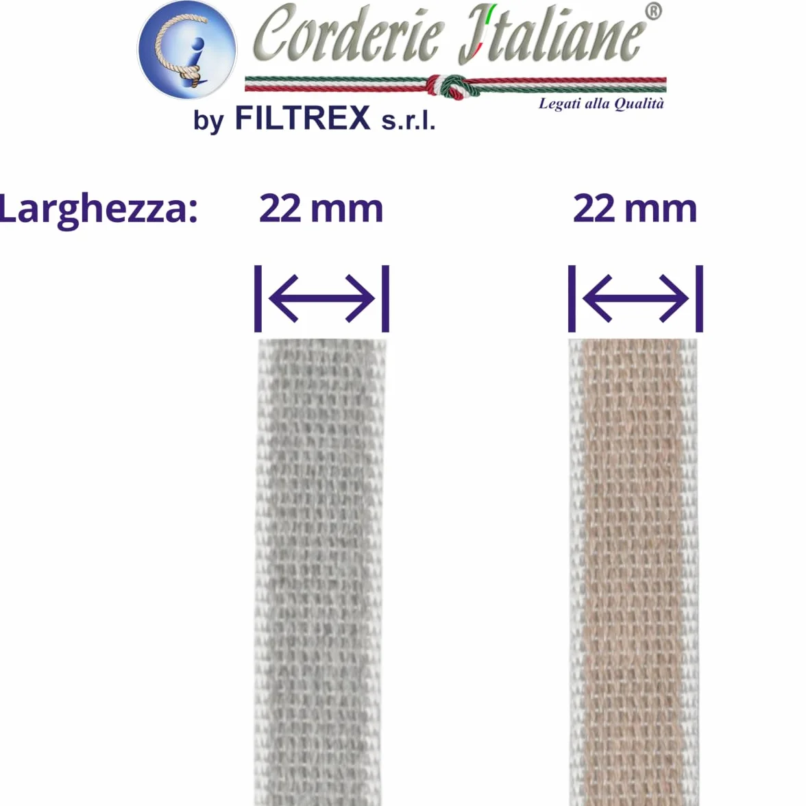 Corderie Italiane Cintino in cotone 22 mm 7,5 mt beige grigio perla