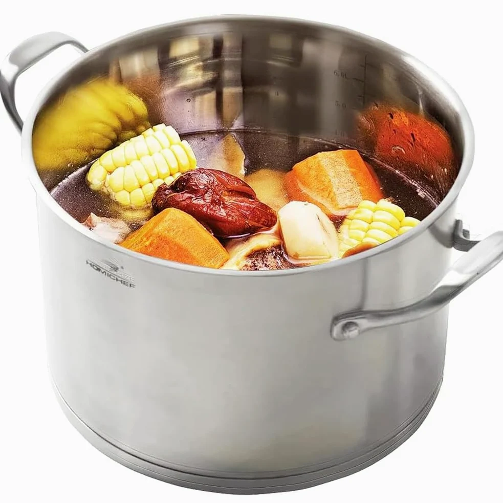 HOMICHEF Pentola in acciaio inossidabile ecologico pesante senza nichel con coperchio (24 cm, 7,6 Litri) - Pentola a induzione - lucidata opaca