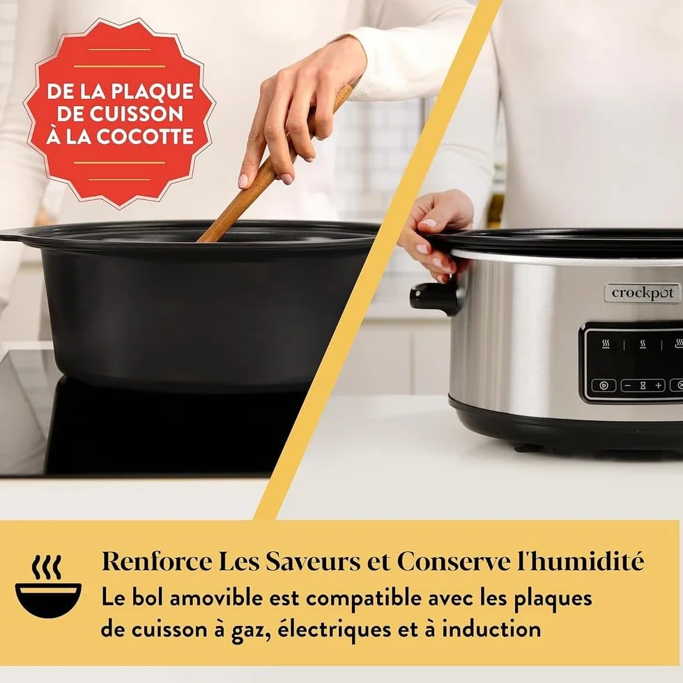 Crockpot Sizzle & Stew Digital Slow Cooker 3.5 L (3-4 persone) Ciotola rimovibile a induzione per la cottura di carni e verdure, presa UE a 2 pin, acciaio inossidabile [CSC112X]