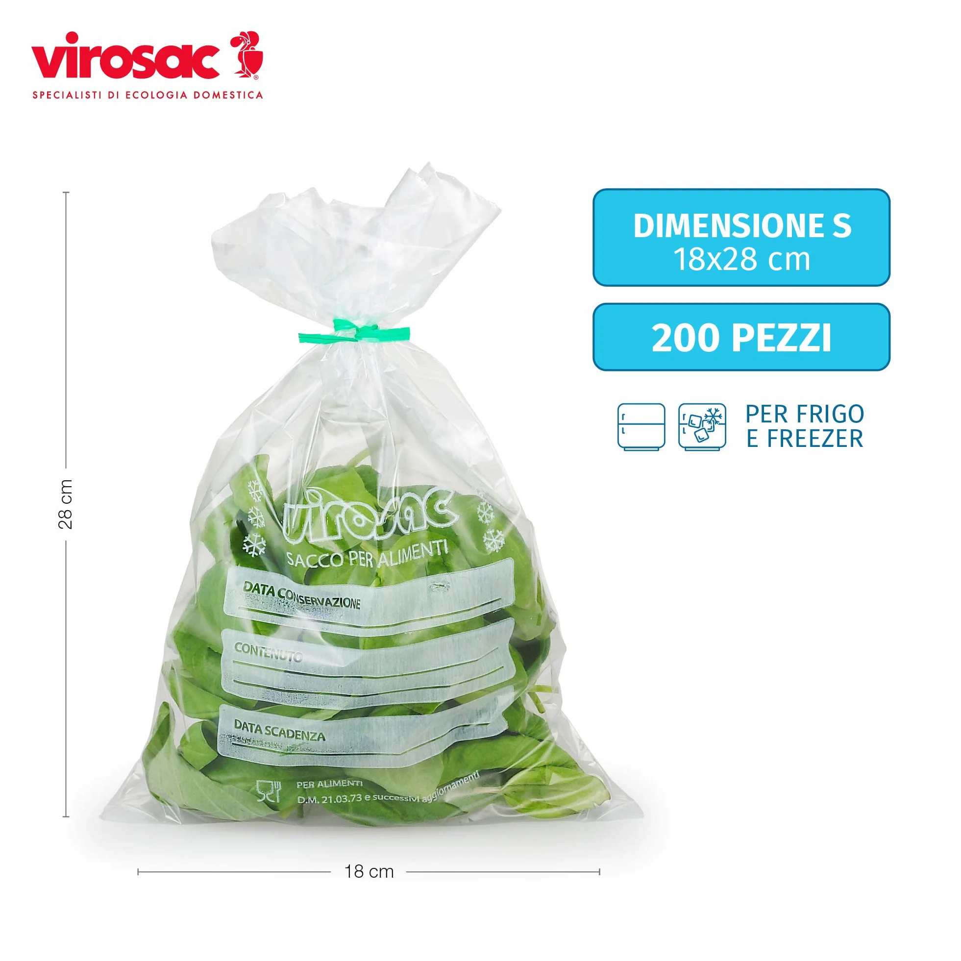 Virosac Sacchetti per Frigo e Freezer HDPE 18x28-1,5L 200 unità