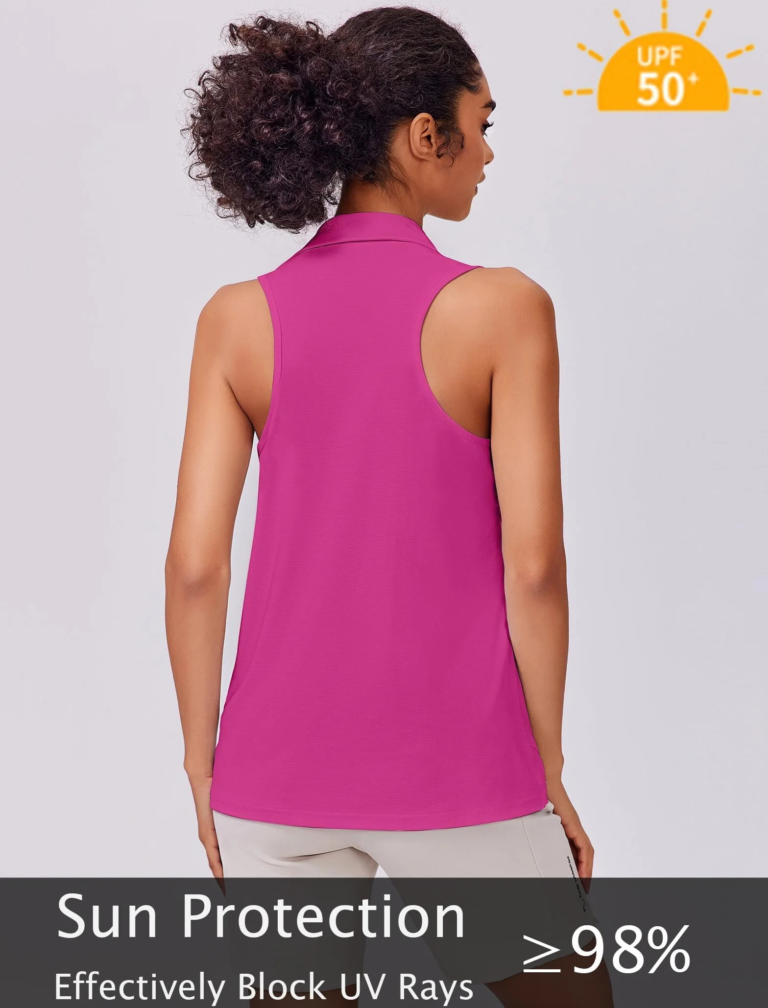 PINSPARK Polo da Donna Maglietta Sportiva Senza Maniche UPF 50+ UV Canotta Traspirante Scollo a V Asciugatura Rapida