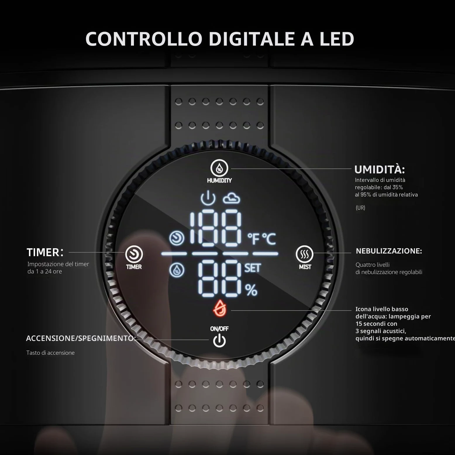 Spider Farmer Nuovo umidificatore da 450 ml/h per piante Tenda da coltivazione Camera da letto, GGS Smart Umidificatore a ultrasuoni con igrometro Nero Piccolo 5 L