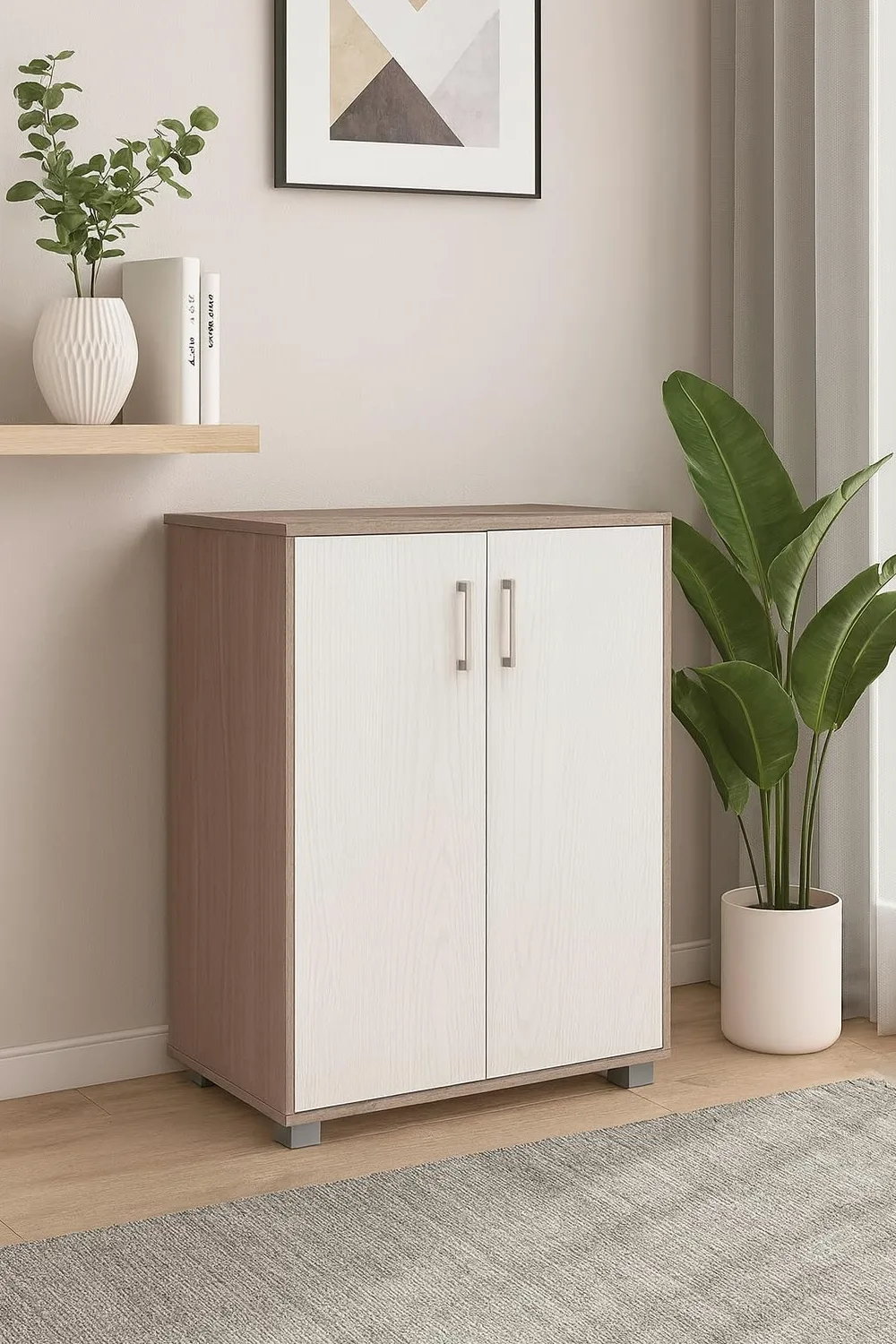 Scarpiera Mobile Multiuso con 2 Ante e 4 Ripiani Regolabili – Armadietto Salvaspazio Moderno con Piedini Rialzati – 60x36x90 cm – Per Ingresso, Bagno, Camera