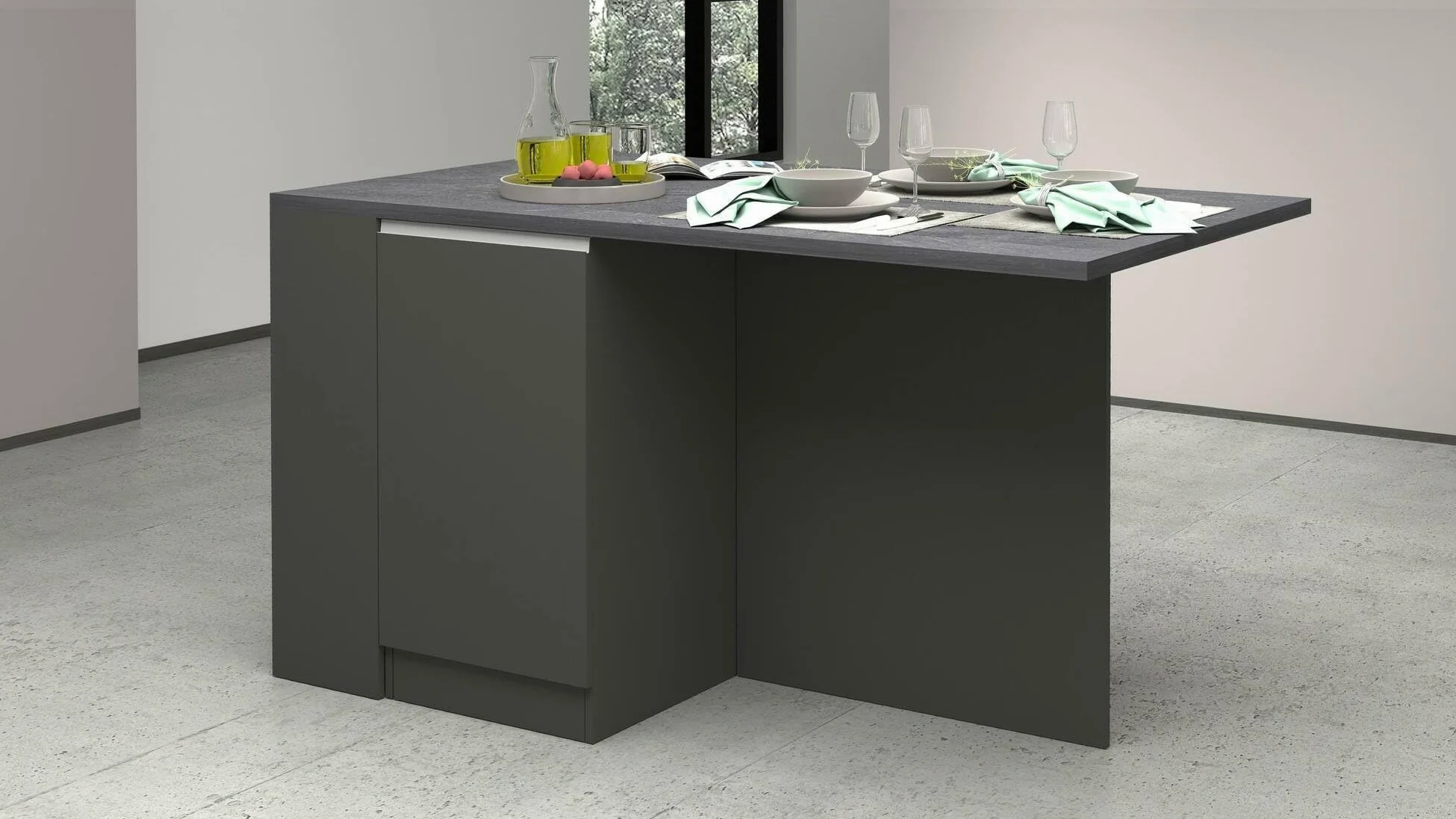 Dmora - Isola da cucina Osvaldo, Armadio multiuso, Mobile per cucinotto, Tavolo ausiliario, 100% Made in Italy, 160x90h90 cm, Antracite e Ardesia