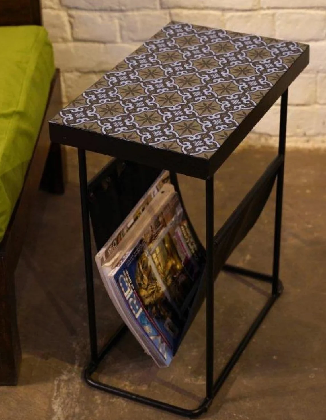 GURU SHOP Tavolino da salotto, portariviste con mosaico di piastrelle, marrone, legno di mango, 56 x 46 x 29 cm, tavolini da caffè e tavoli da pavimento