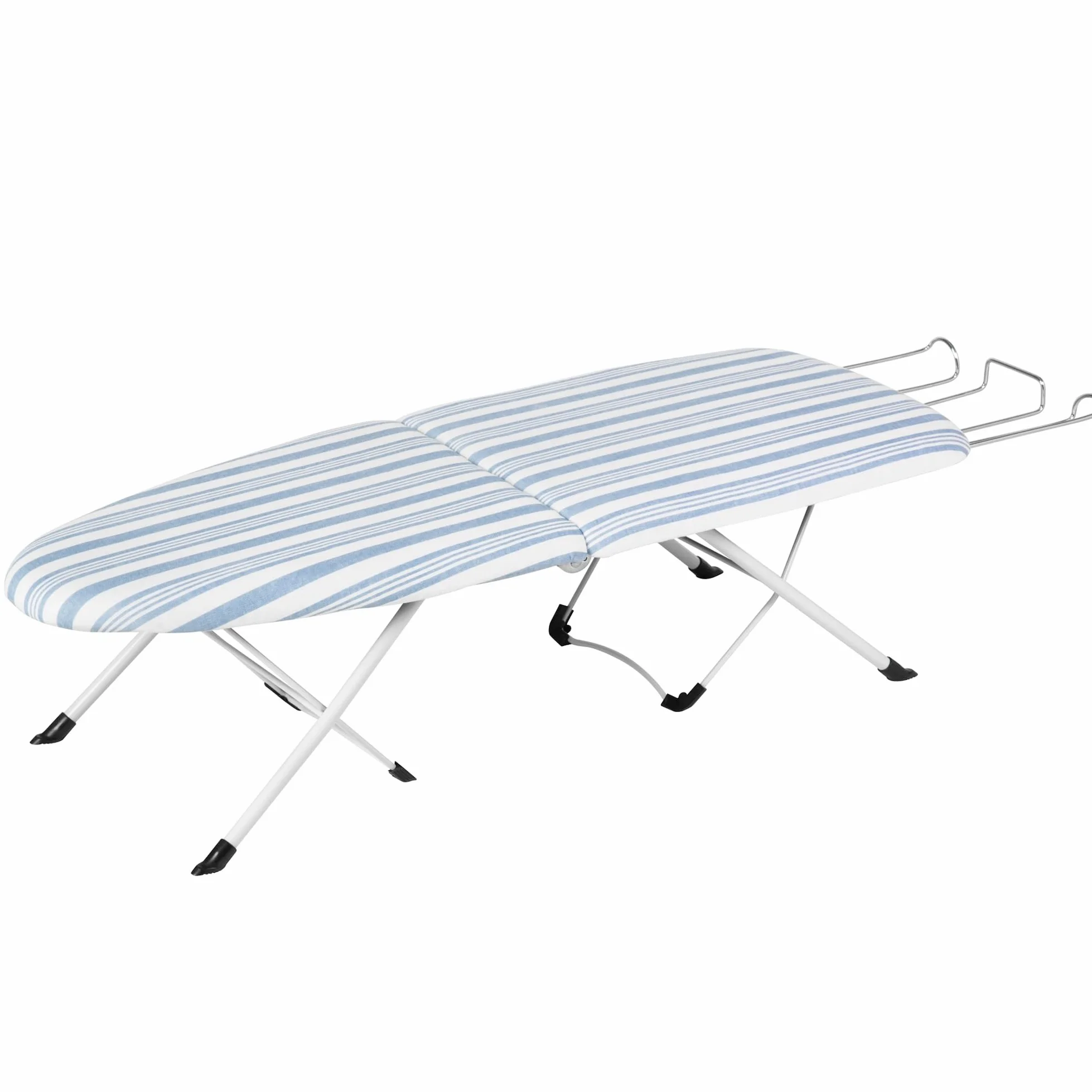 Honey Can Do BRD-01292 ASSE da Stiro Pieghevole da Tavolo, Telaio Bianco/Fodera A Strisce Blu, 31.5x8.13x42.01 cm