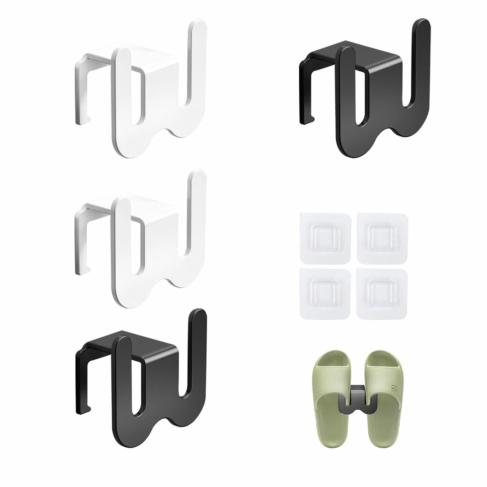 Portapantofole 4 Pezzi, Portascarpe da Appendere, Montaggio Parete, Porta Scarpe da Appendere, Bianco e Nero, per Bagno, Soggiorno, Camera Letto