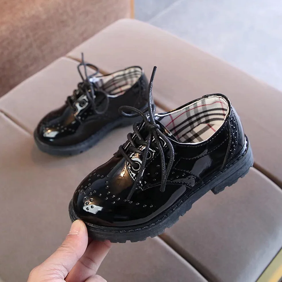 Scarpe Stringate Basse per Bambini e Ragazzi Oxford Brogue Vernice Scarpe Eleganti Bambina Impermeabili Leggere 21-37