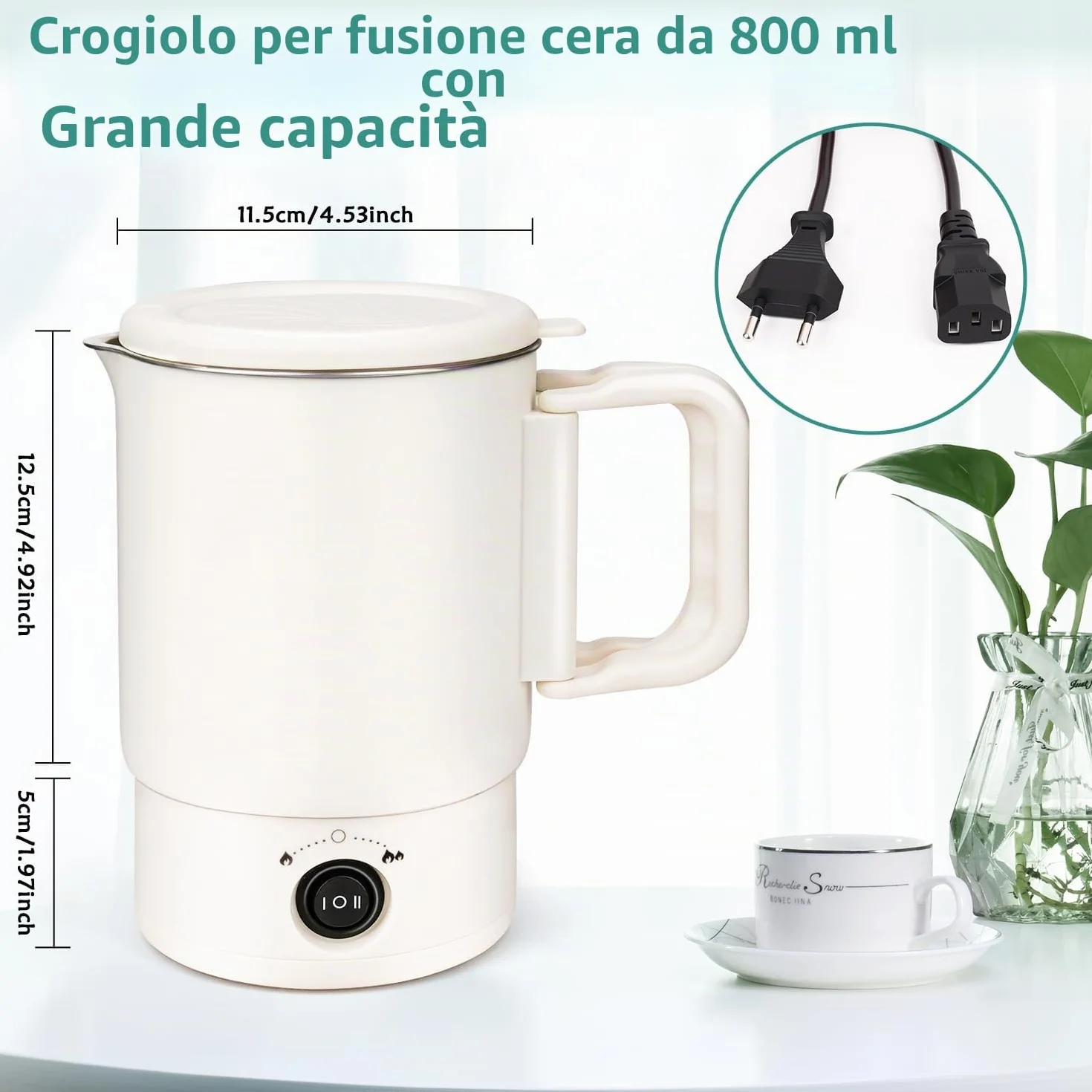 Spoyletto Fusciera elettrica per candele fai da te, set con pentola fusione cera, termometro, stoppino e cucchiaio