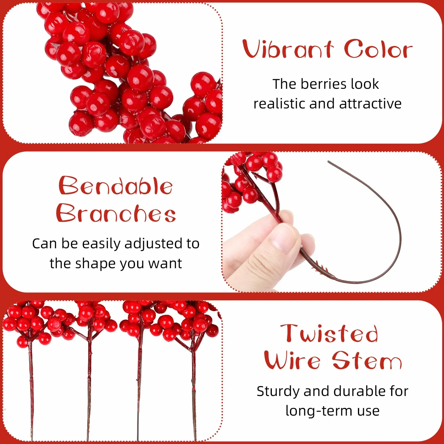 Bacche di Agrifoglio Rosso Artificiali 20 Pezzi 23 cm Decorazione Natale