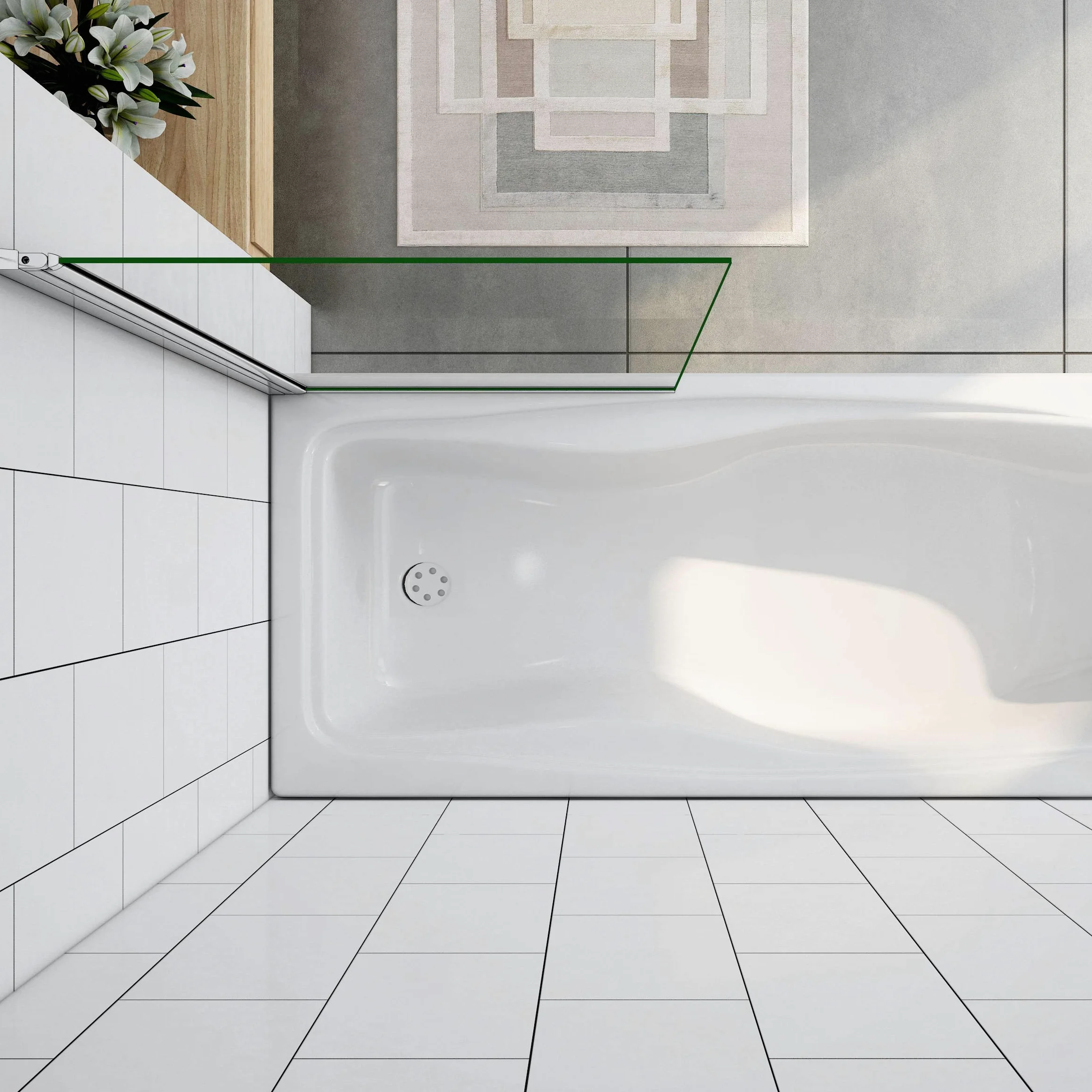 Parete Per Vasca Anta singola 80x140cm Sopravasca da Bagno in Vetro Temperato Trasparente 6 mm con telaio cromo lucido