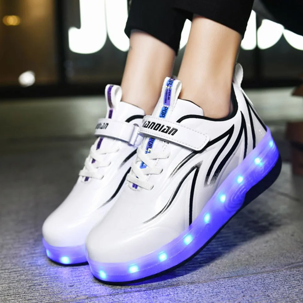 ENEN Scarpe con Ruote 2 in 1 Multifunzionali con LED Luce per Bambini Ragazze Giovani Adulti Rosa Blu Bianco 28-41 EU