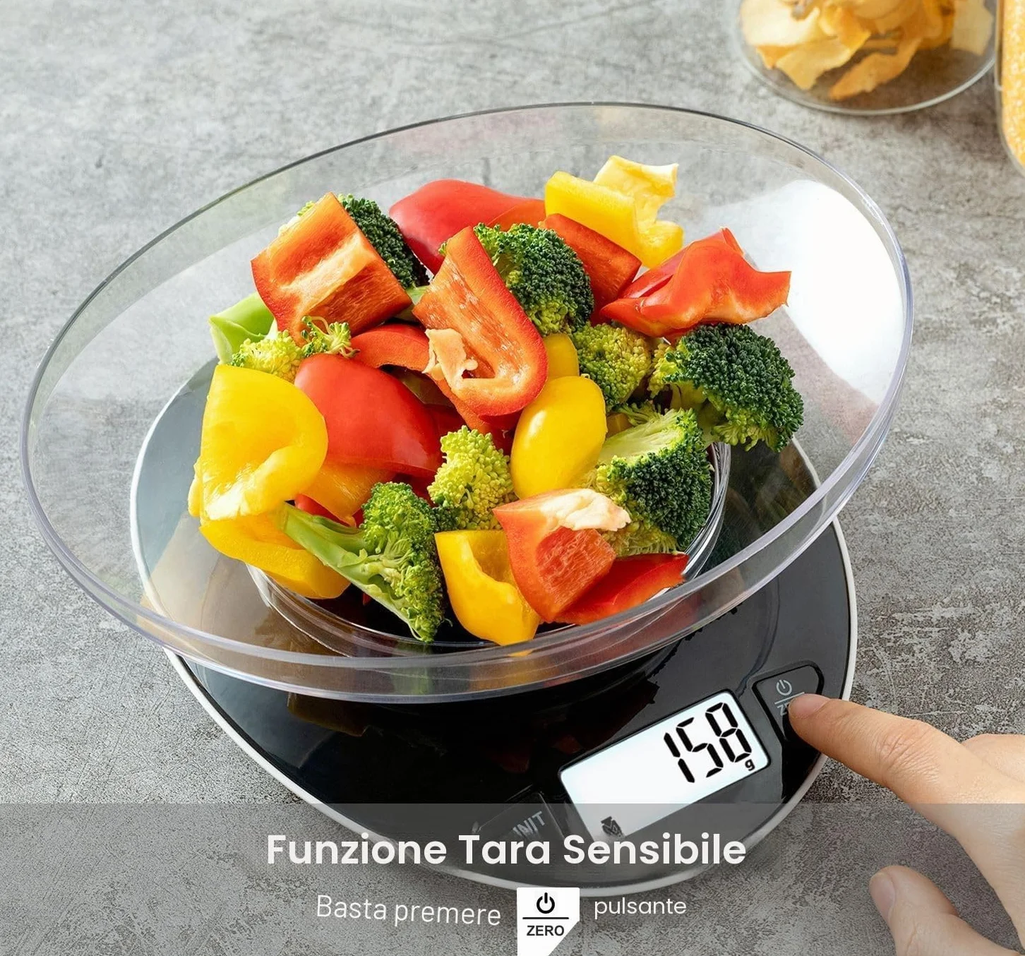 Bilancia da cucina digitale con ciotola Bilance da forno Bilancia per alimenti Ampio display LCD Precisione 1g Capacità 5kg / 11lb (nero)