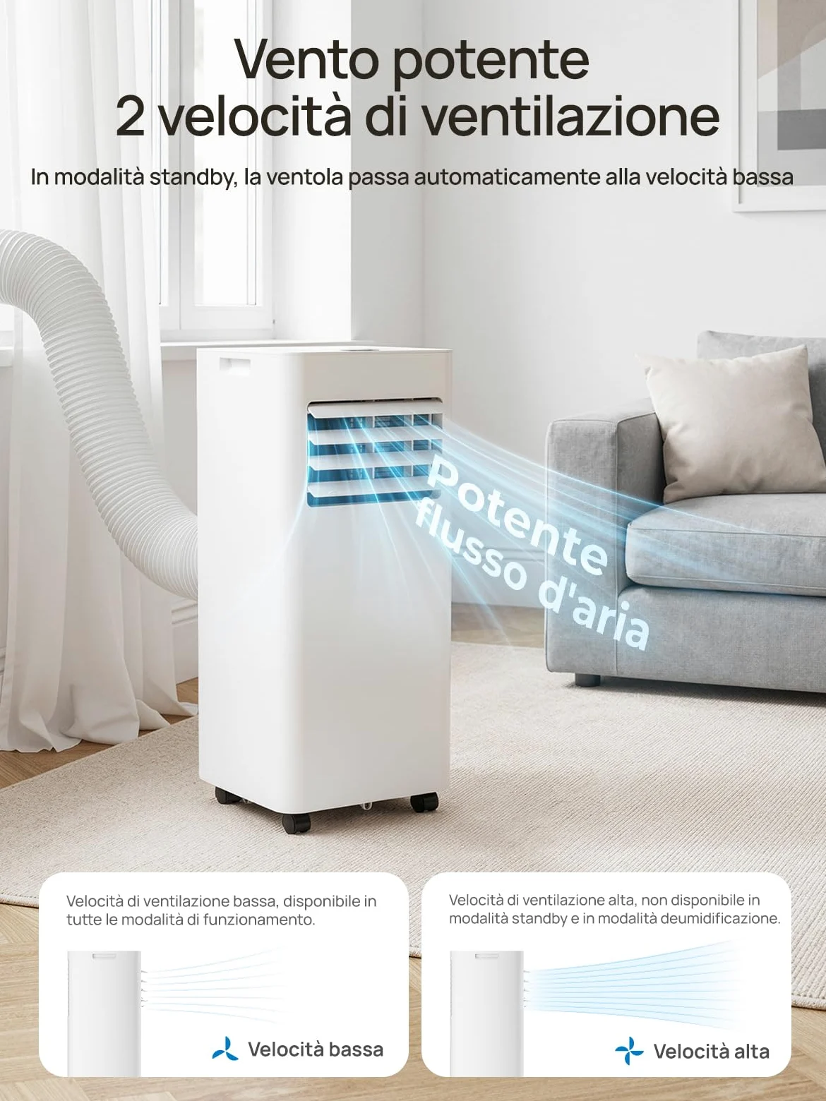Climatizzatore mobile 9000 BTU, 4 in 1 (raffreddamento/deumidificazione/ventilazione/modalità sleep), telecomando, display LED, timer 24h e sicurezza per bambini, ideale per casa, ufficio, campeggio