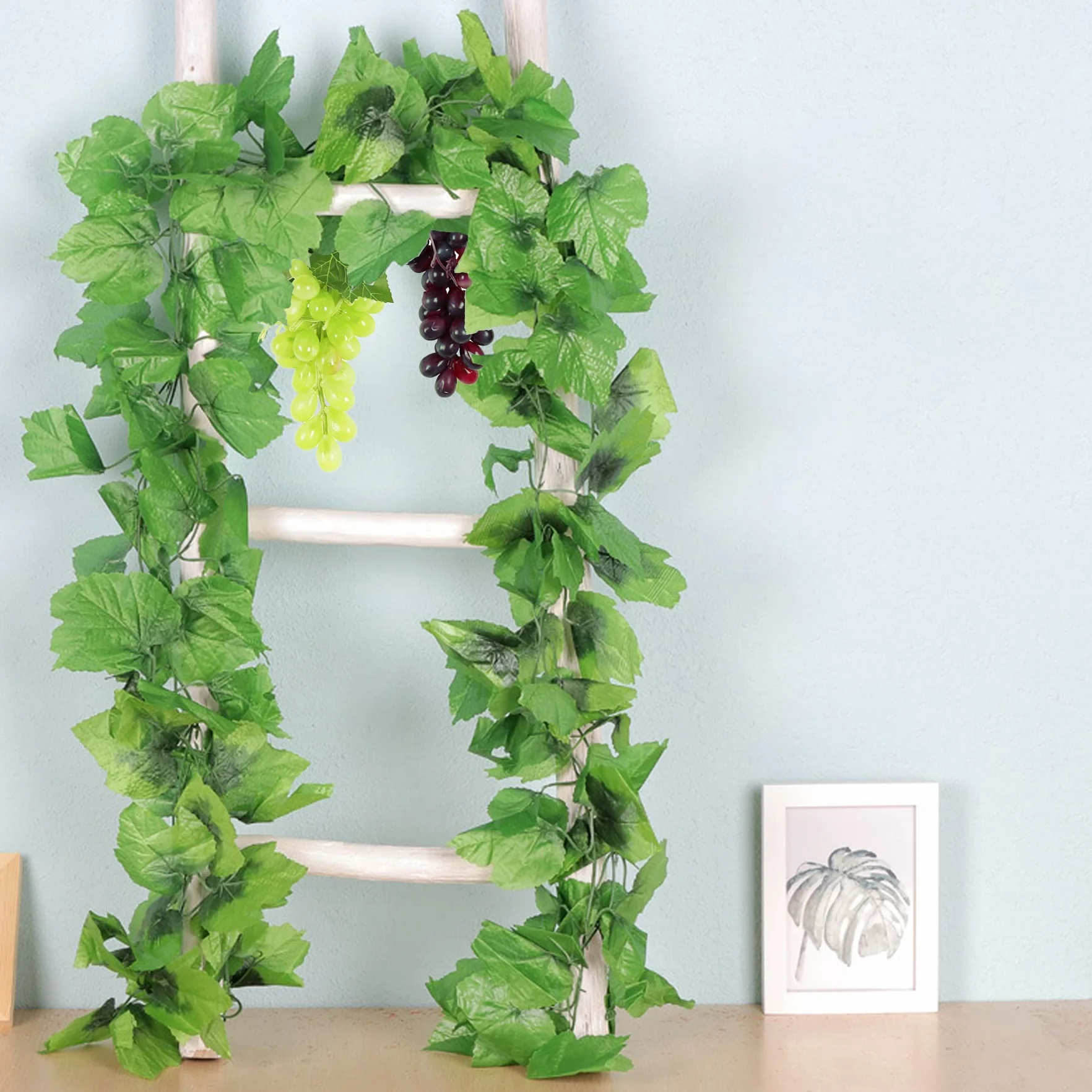 Woohome Uva Artificiale 8 Grappoli Plastica Decorazione Frutta con Foglie Uve Decorative Frutta Artificiale