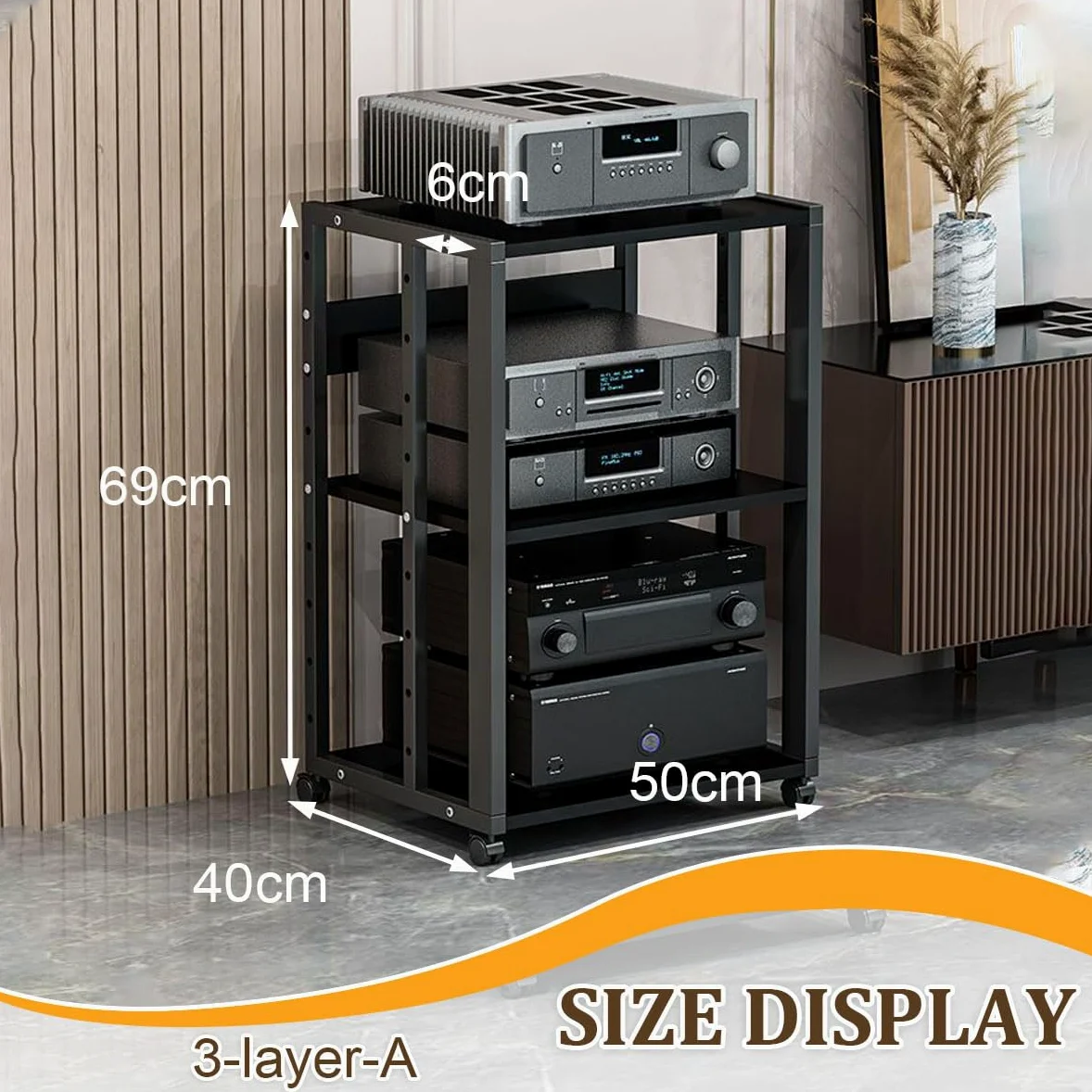 2/3 Rack Audio Mobile Porta Stereo Hi Fi Con Ruote Universali, Mobile Rack Per Impianto Stereofonico, Per Soggiorno, Sala Teatro, Ripiano Rack Amplificatore, Centro Intratte(3-layer-A)