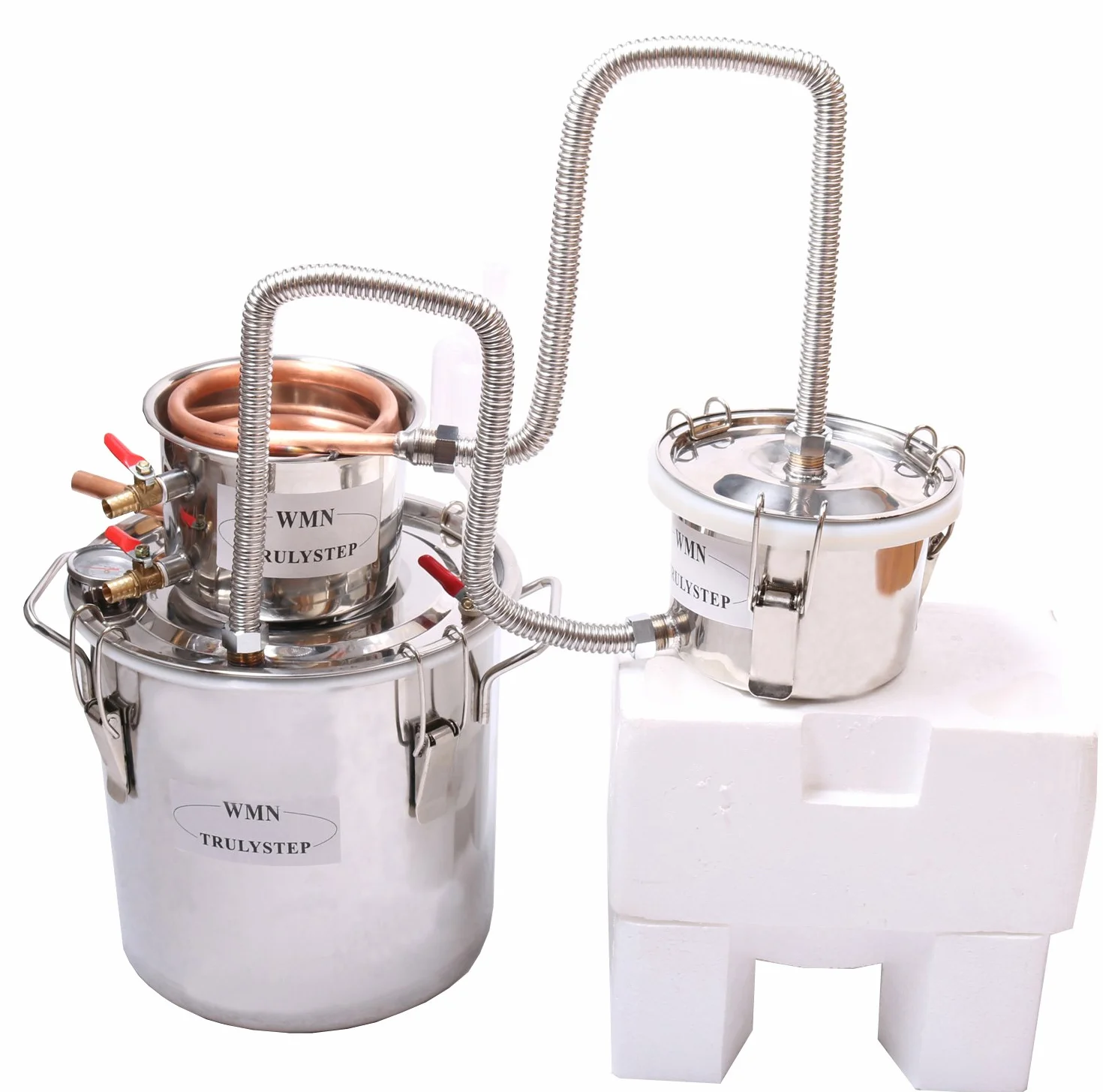 Fayelong Nuovo DIY CASA 3 Pentole Alambicco Distillatore Distillazione Temperatura Serpentina Acqua Alcol Vino Oli Essenziali Completo Kit di Birra