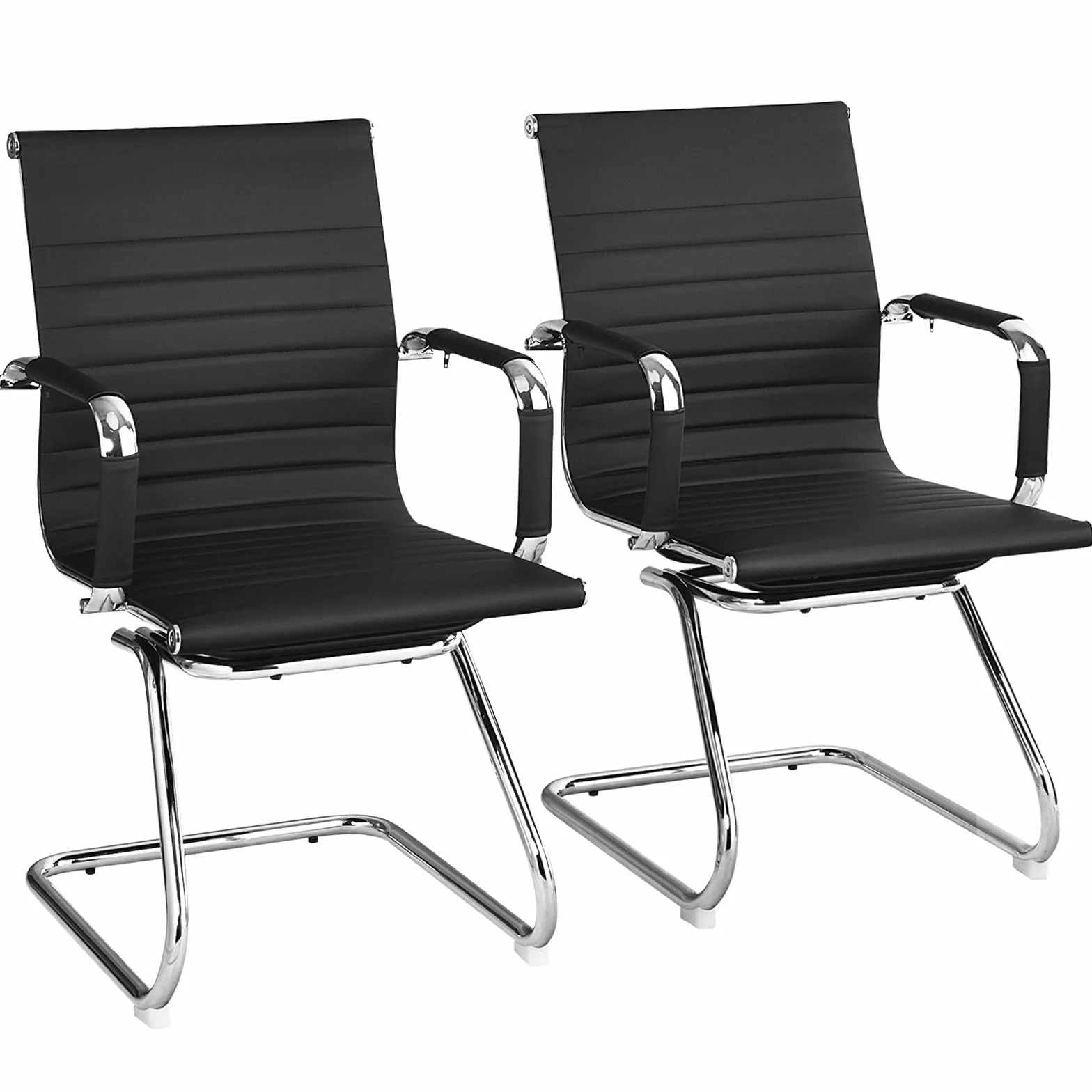 GIANTEX Set di 2 Sedie da Ufficio Cantilever Ergonomiche con Braccioli, Sedie Visitatori Telaio in Metallo Robusto, Sedie per Ricevimento Moderne per Ufficio, Conferenza, Sala d'attesa, Nero